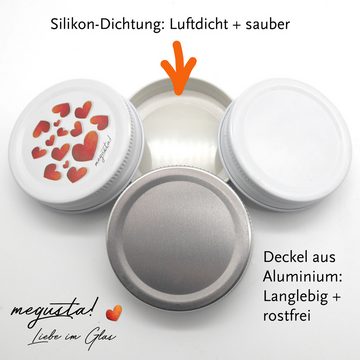 megusta! Einmachglas Einmachglas mit Herz im Glas, 200 ml, 12er Set, Deckel Aluminium, als Marmeladengläser, Gewürzgläser, für Pesto, Babybrei, Yoghurt