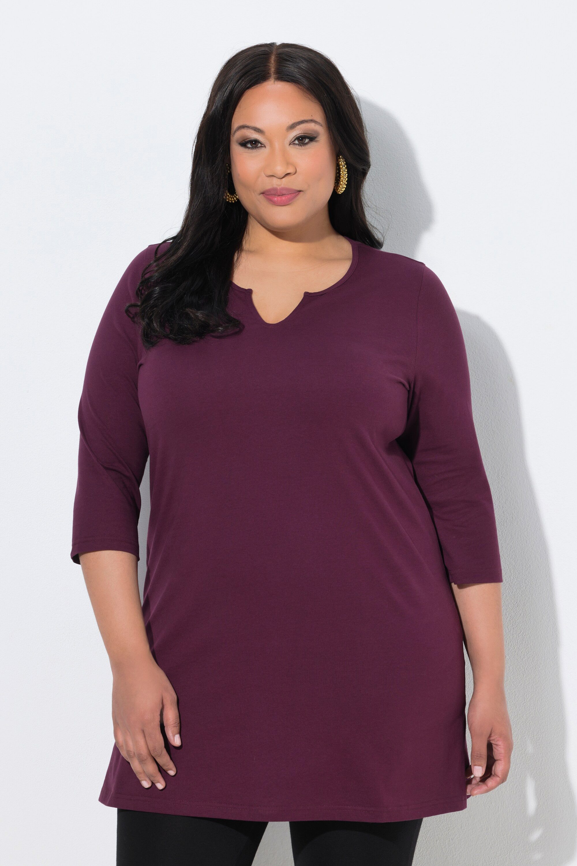 Longshirt Longshirt A-Linie Tunika-Ausschnitt 3/4-Arm