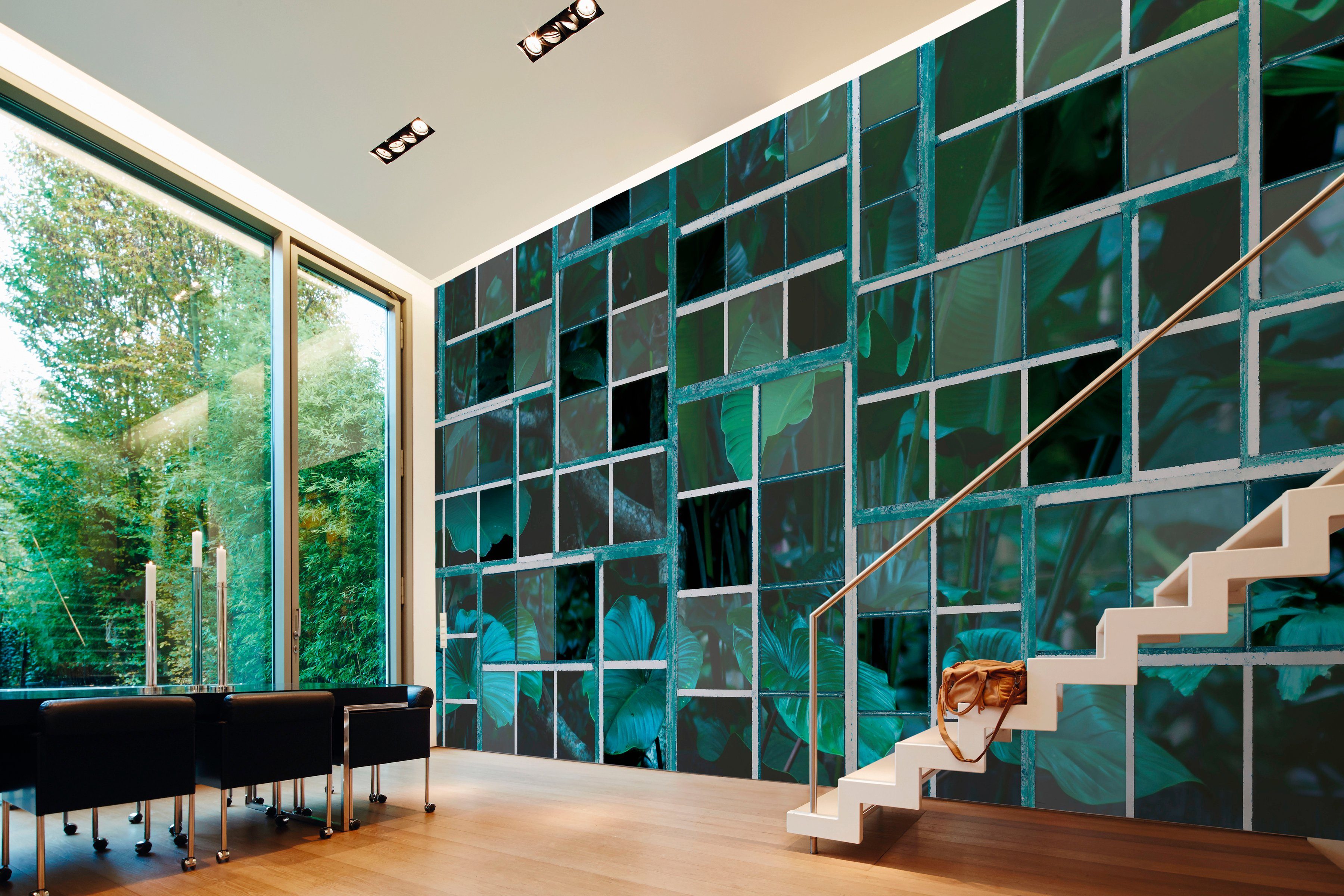 Architects Paper Fototapete Atelier 47 Decke Perspective glatt, Wand, St), (5 Vlies, 3, botanisch, Schräge, dunkelgrün/türkis/dunkelbraun