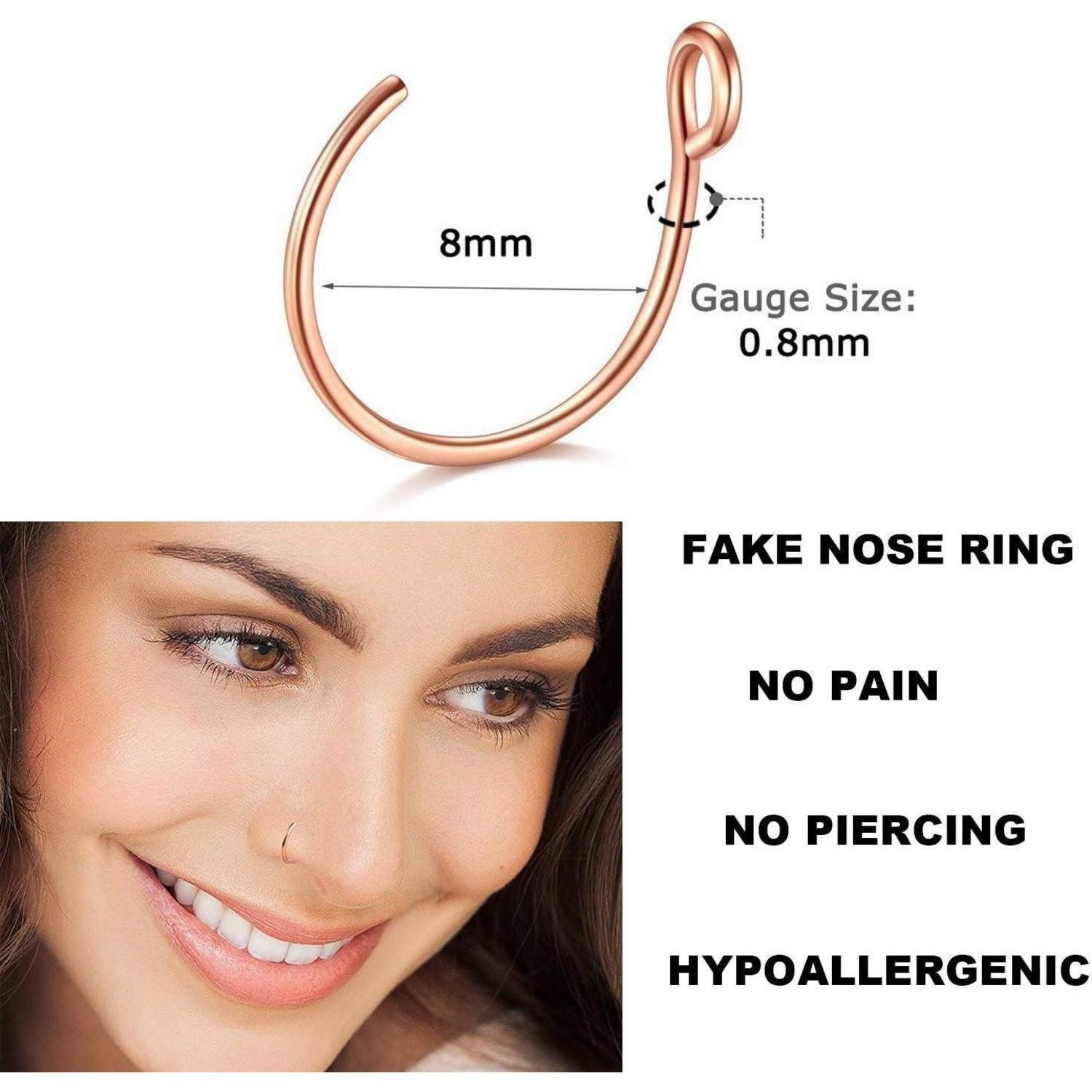 LuxusKollektion Nasenpiercing Nasenring Fake Nasenpiercing Chirurgenstahl 1-rosegold-schwarz-silber