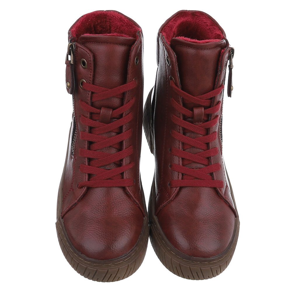 Ital-Design Damen Halbschuh mit Reißverschluss und Schnürung Schnürstiefelette (90598675) Flach Stiefeletten in Weinrot – Bild 4 von 5