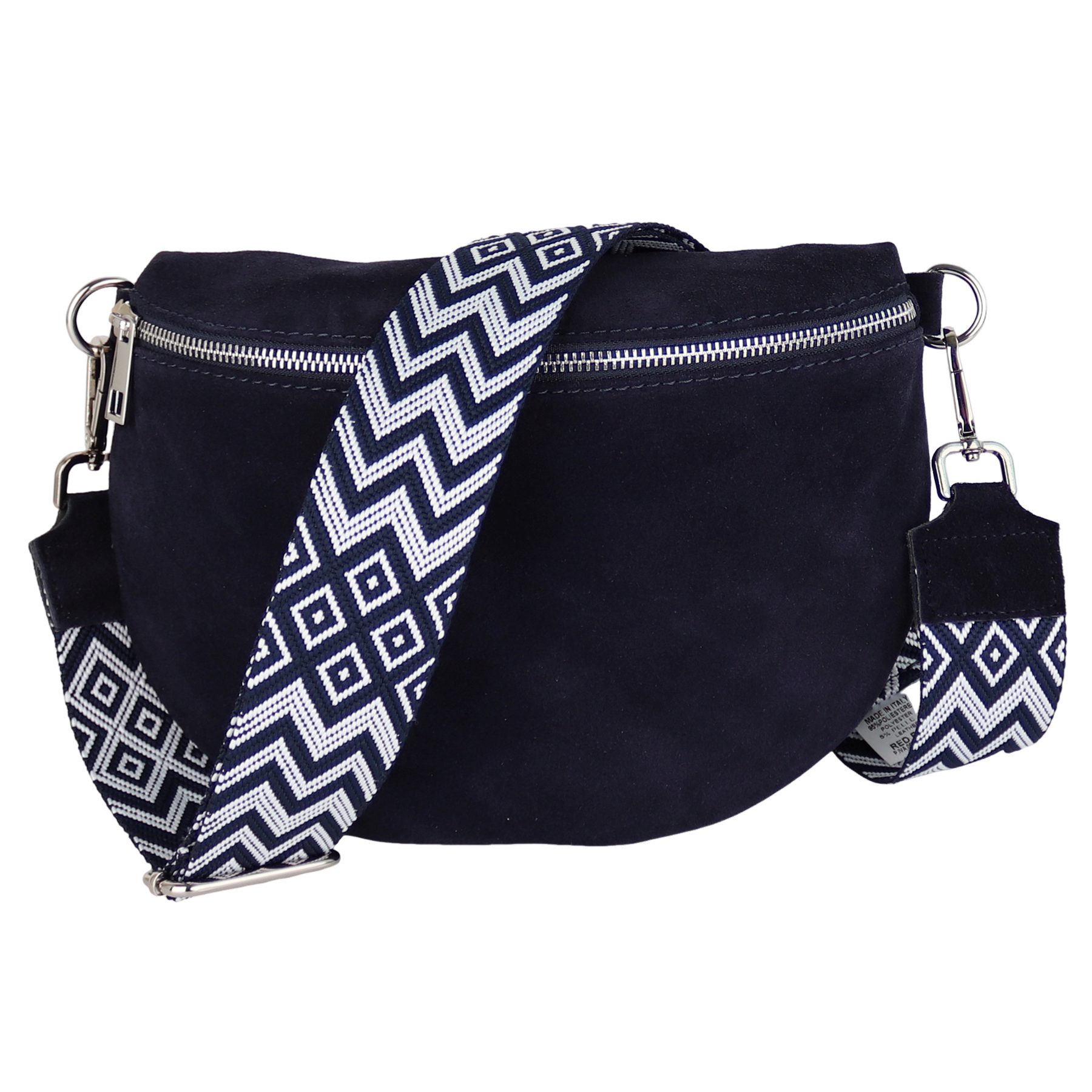 MIRROSI Bauchtasche Damen,Wildleder, Made in Italy,Umhängetasche, Brusttasche (Schultertasche für jeden Anlass (1 Tasche & 1 oder 2 Gurte), 26x20x8 cm, Reißverschlussfach auf der Rückseite), Crossbody Bag, gemusterten& verstellbaren Schulterriemen