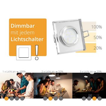 SSC-LUXon LED Einbaustrahler Flacher Design Einbaustrahler aus Glas quadratisch klar spiegelnd, Neutralweiß