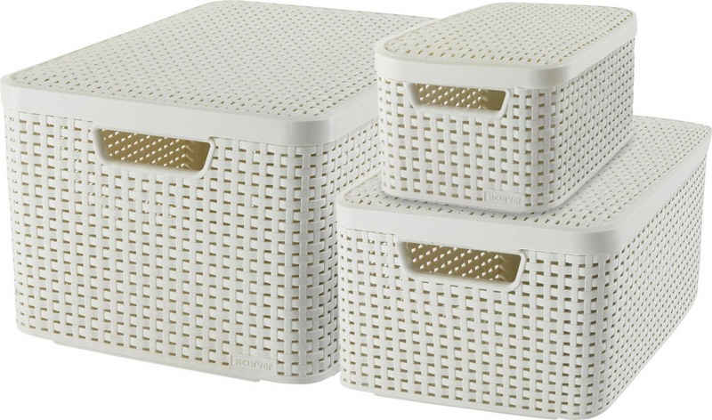 Curver Organizer Style Box L+M+S (Set, 3 St), Aufbewahrungsbox, stapelbar mit und ohne Deckel