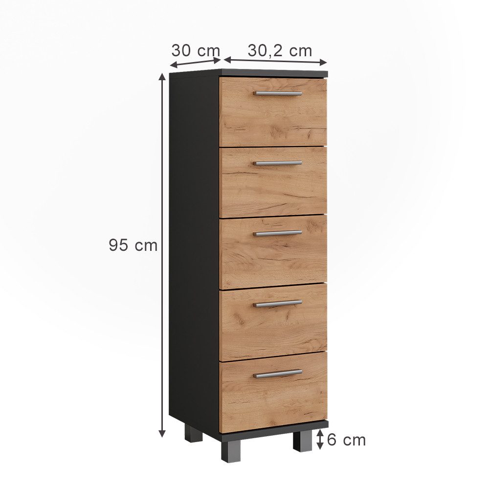 Vicco Midischrank Ilias, Anthrazit/Goldkraft Eiche, 30.2 x 95 cm (1-St) günstig online kaufen