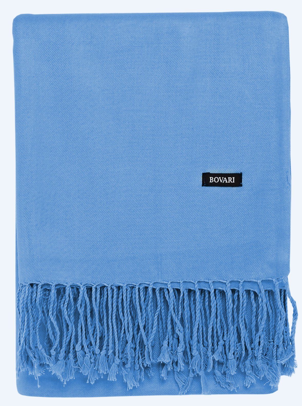 Bovari Schal Seide / Pashmina 100% blau 200x70 Viskose wie - cm Damen-Schal wie himmelblau glänzend weich aus -, XL - Premium Kaschmir