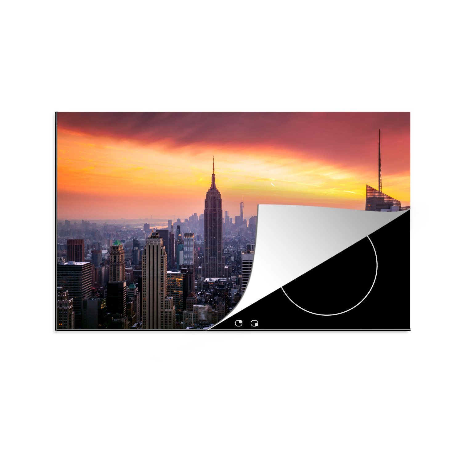 MuchoWow Herdblende-/Abdeckplatte Sonnenuntergang über dem Empire State Building, Vinyl, (1 tlg), 85x52 cm, Ceranfeldabdeckung für die küche, Induktionsmatte