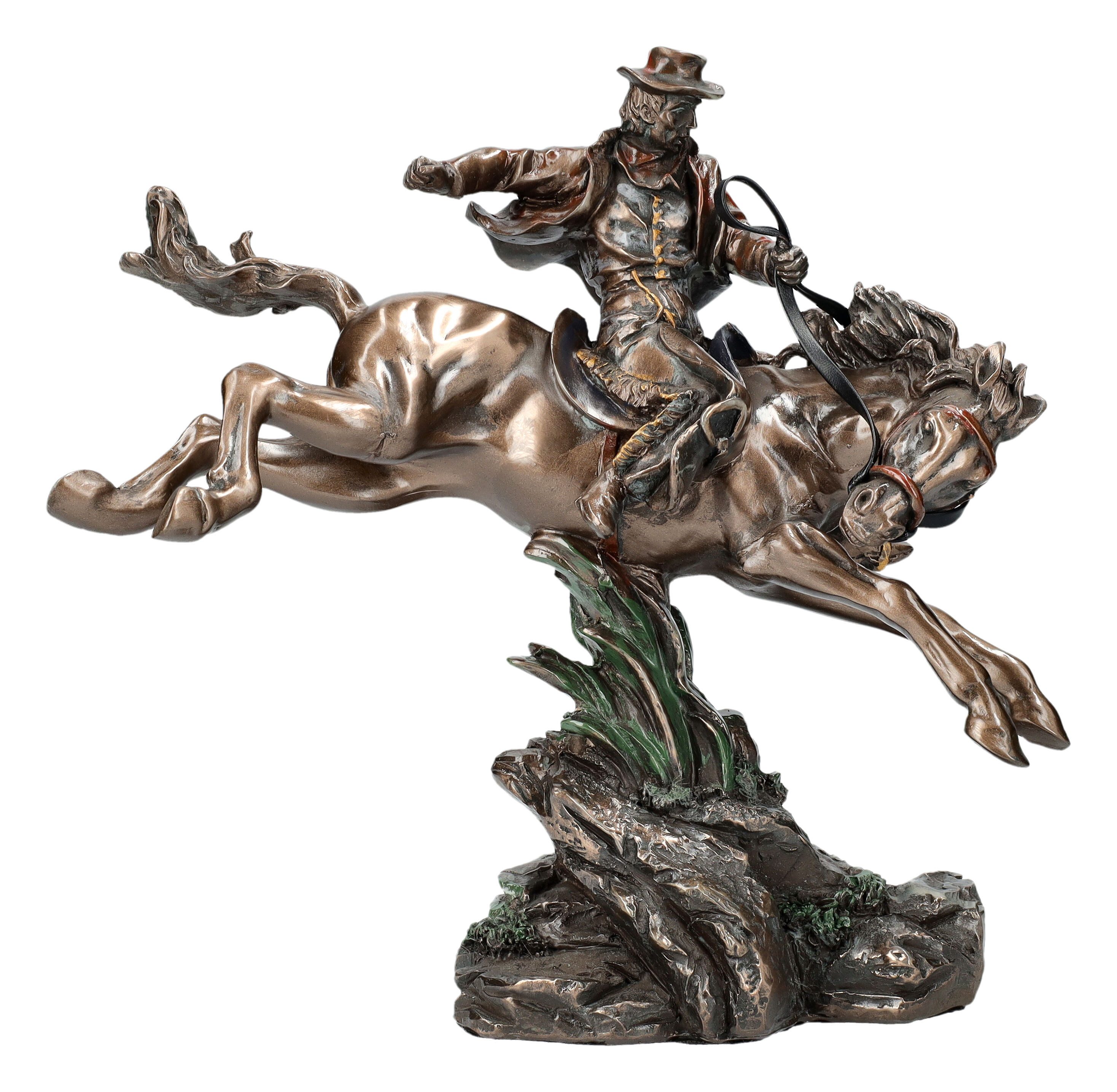 Figuren Shop GmbH Dekofigur Cowboy Figur auf durchgehendem Pferd - Western Deko Dekofigur Wilder W