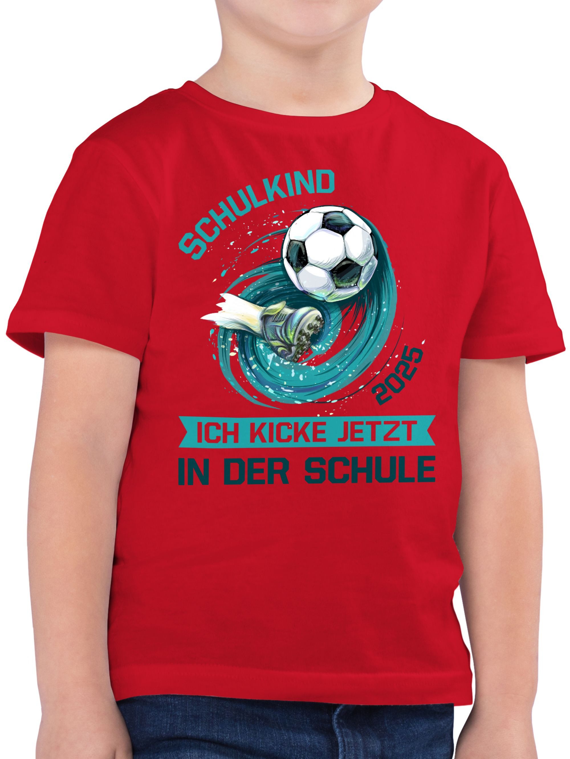 Shirtracer T-Shirt Fußball, Schulkind 2025, Ich kicke jetzt in der Schule, Einschulung (1-tlg) Einschulung Junge Schulanfang Geschenke