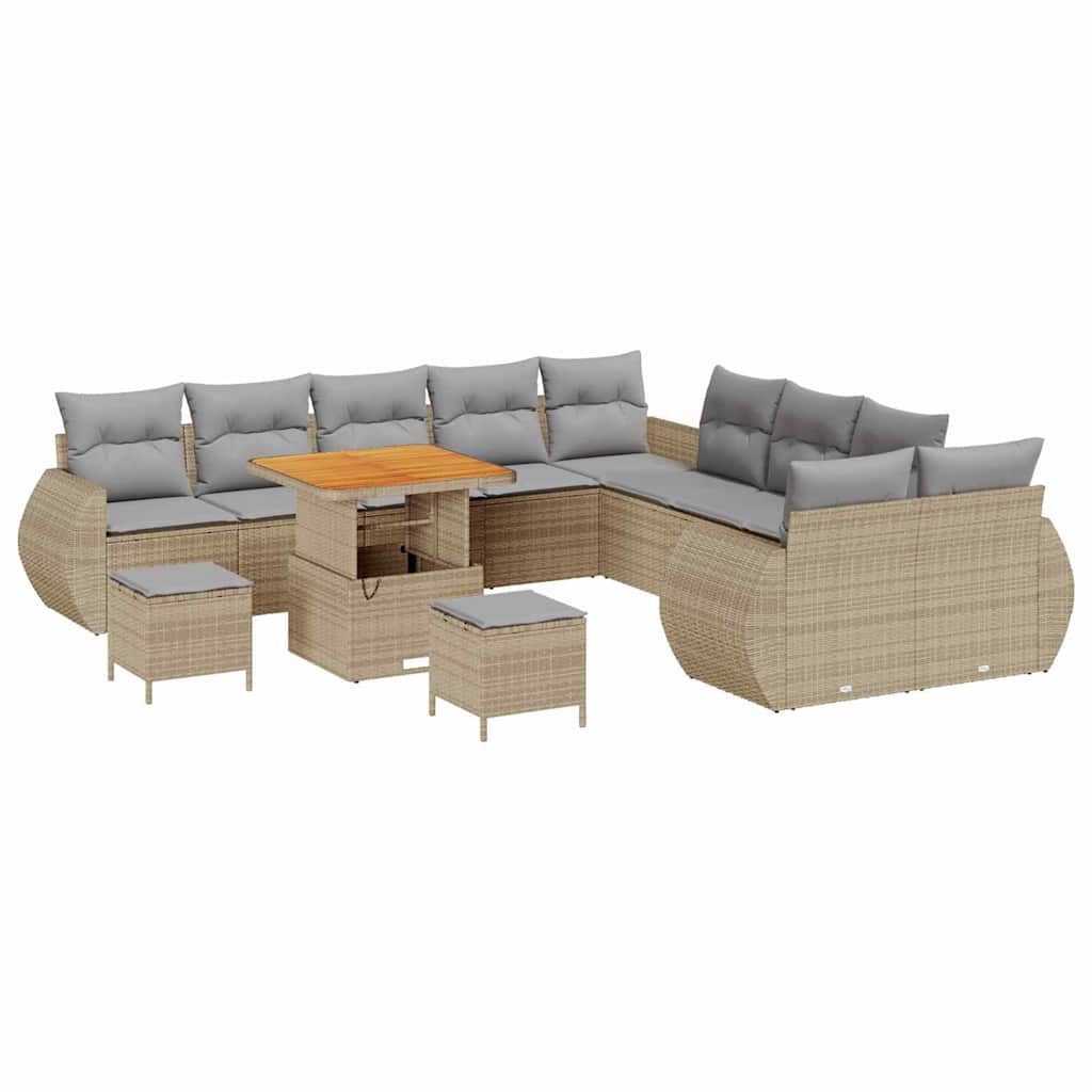 vidaXL Loungesofa Garten-Sofa-Set mit Kissen mit Kissen 13 pcs Beige und Hellgrau, 13 Teile