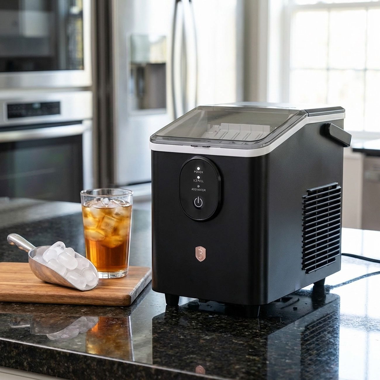 Berlinger Haus Eiswürfelmaschine Retro Eiswürfelmaschine Schwarz-Roségold, 12kg/24h Ice Maker 0,8L, Mit LED-Anzeige, Inklusive Eisschaufel