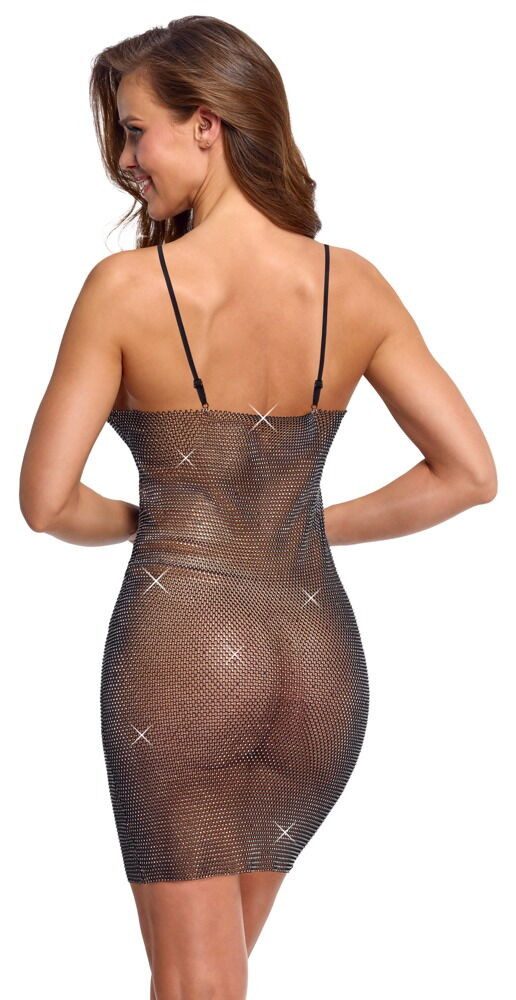 Cottelli PARTY Minikleid Betonendes Glitzer-Minikleid mit Allover-Strassbesatz (1-tlg) Extravagante Netzmaschen