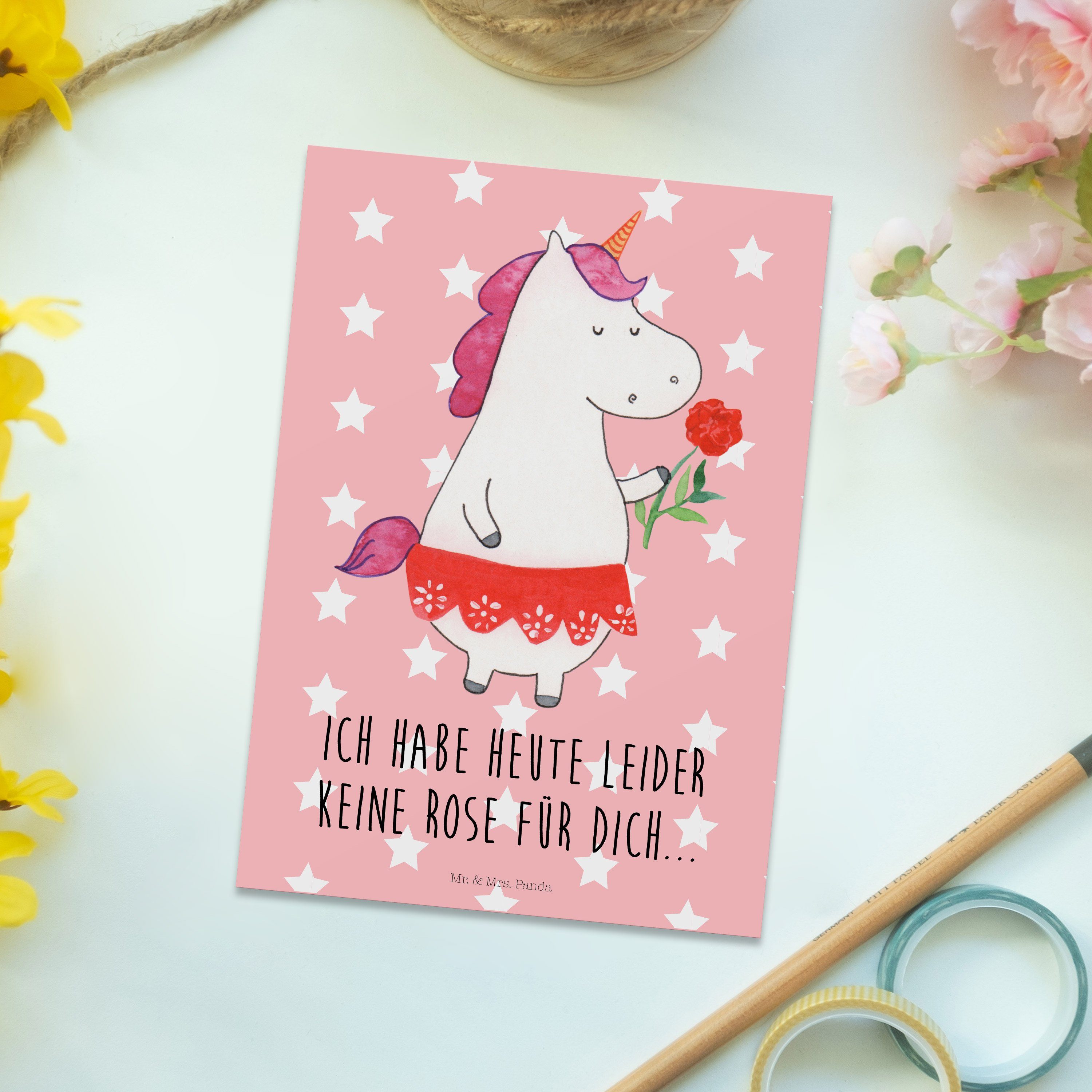 Unicorn, & - Dame Dame, - Dankeskar Pastell Panda Geschenk, Postkarte feine Mr. Einhorn Mrs. Rot
