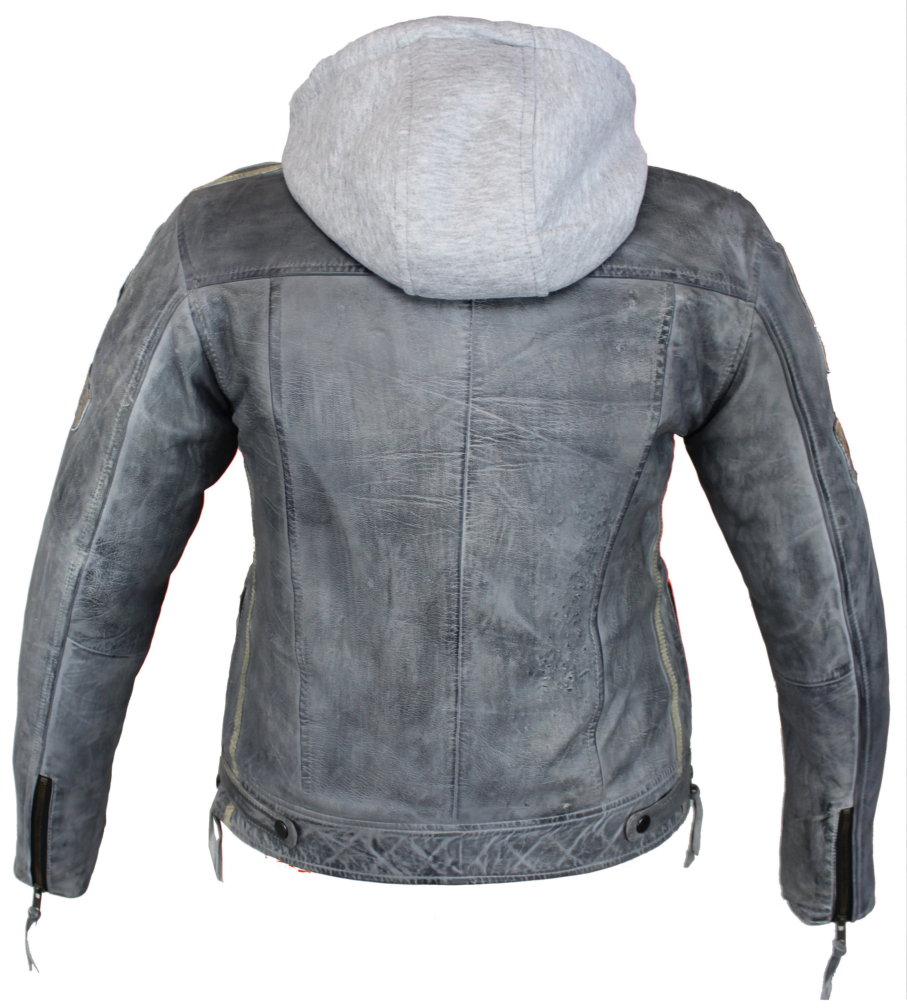 Alpha Speeds Motorradjacke - /Freizeit Damen Lammlederjacke Bikerjacke Highway 11 (mit einer abnehmbaren Kapuze) aus weichem Lammleder, inklusive einsetzbarer Protektoren