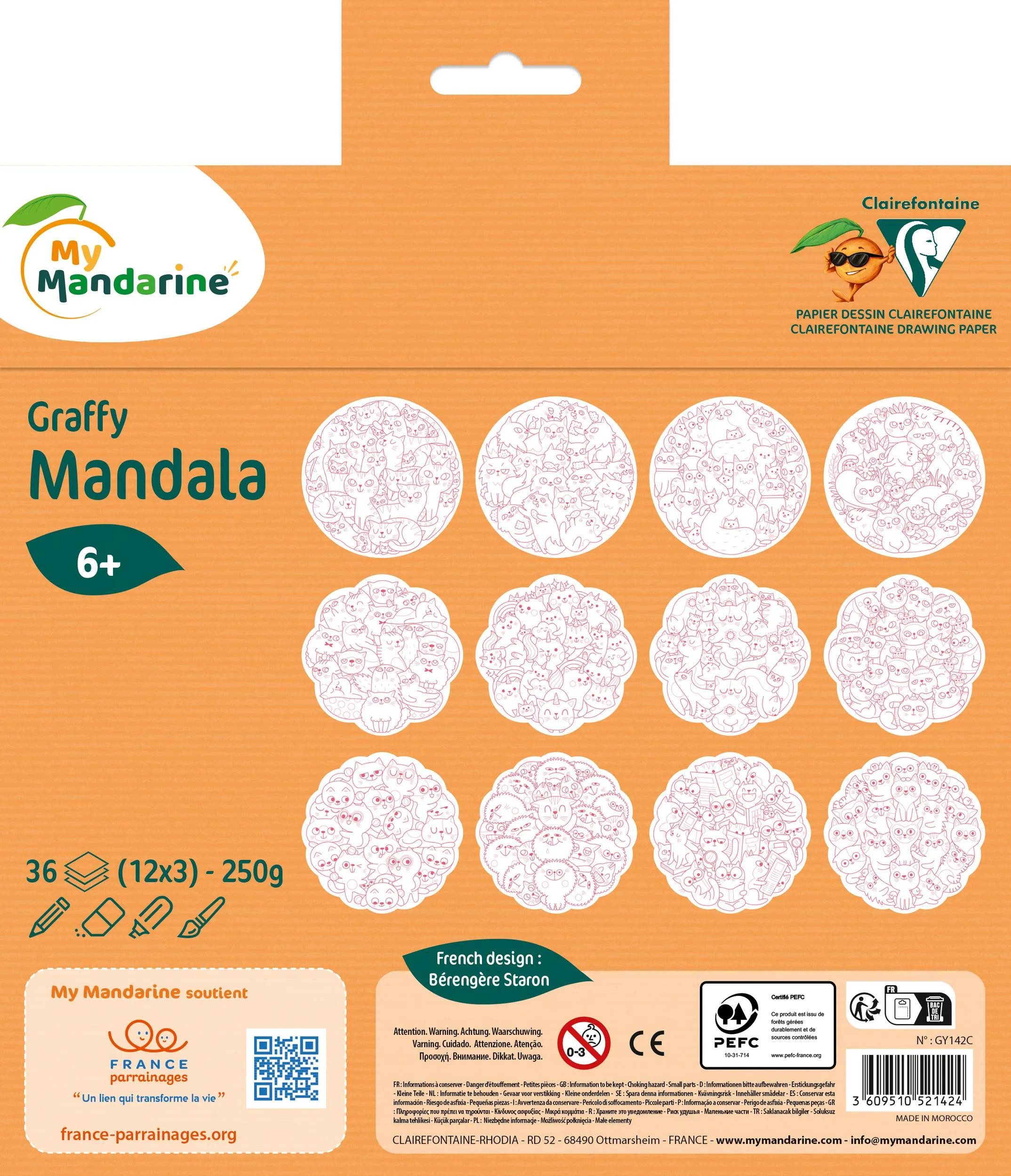Avenue Mandarine Malvorlage 5x Graffy Mandala, Katzen-Durcheinander - Mehrfarbig GY142C, Ausmalbuch