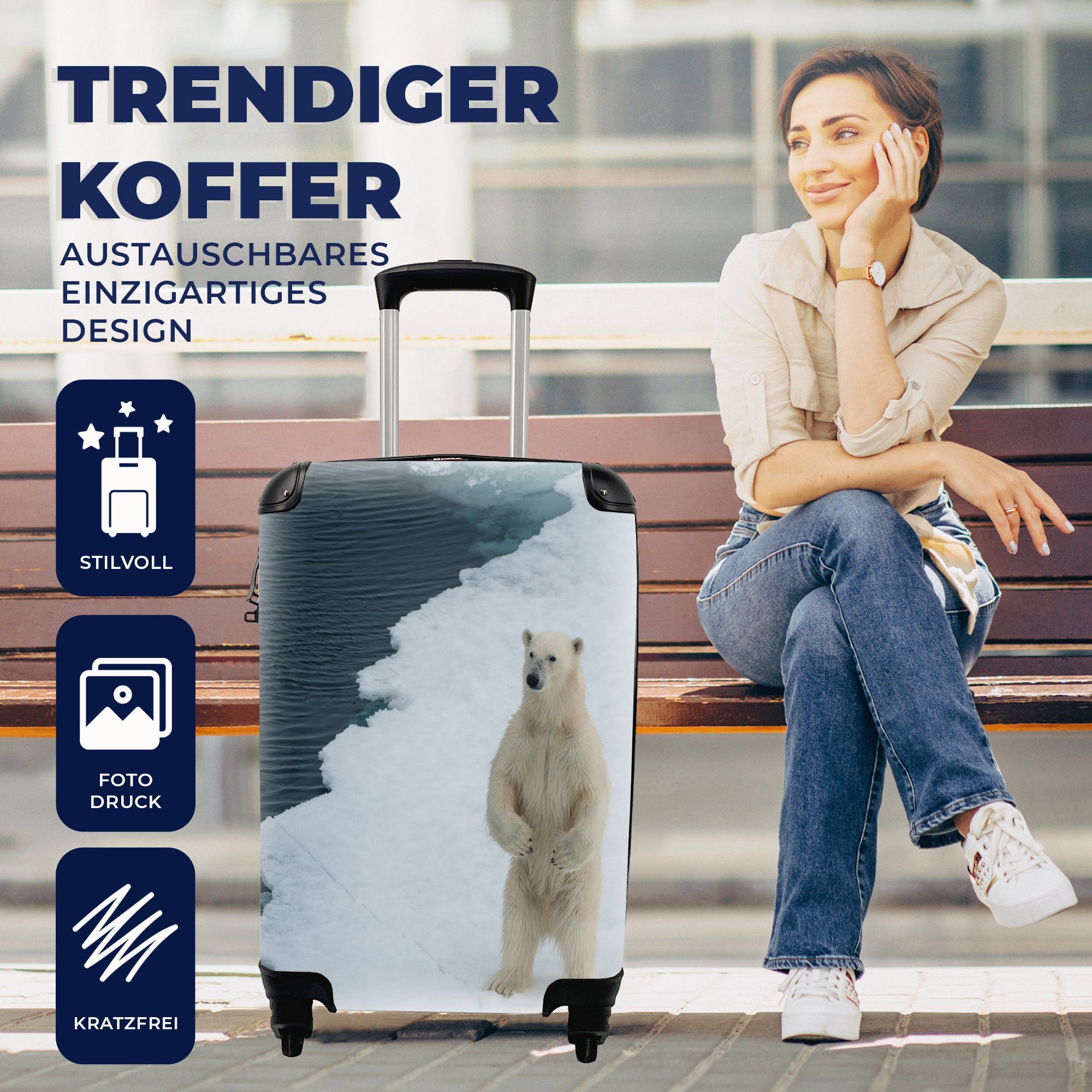 mit Ferien, Reisetasche Eisbär - Winter, Reisekoffer 4 MuchoWow Handgepäck Trolley, Eis Handgepäckkoffer - Rollen, rollen, für