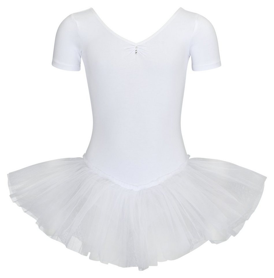 Tutu aus glänzendem Lycra Alina - tanzmuster ® Ballettkleid Mädchen Kurzarm Größe 92-170 
