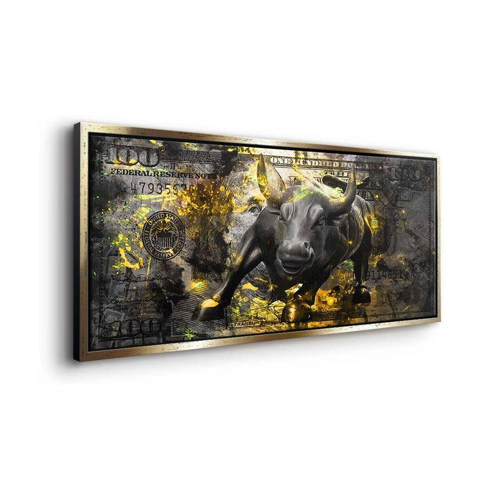 DOTCOMCANVAS® Leinwandbild, Rahmen Leinwandbild - Bull - Black Motivation - Premium Trading goldener