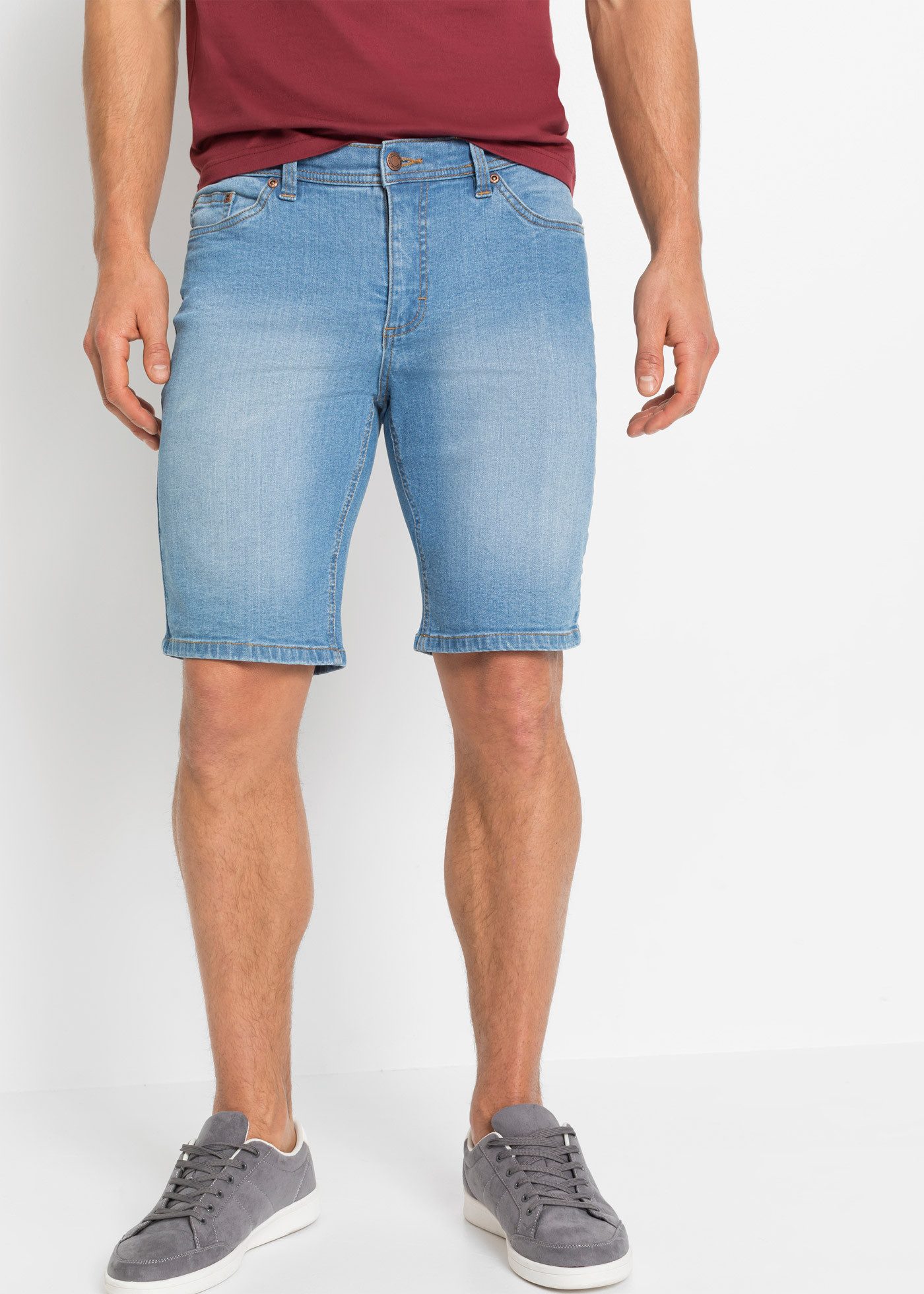 bonprix Jeansbermudas (Packung, 2-tlg) mit Elasthan-Anteil, im Straight Fit, mit Used-Effekten, 5-Pocket-Form
