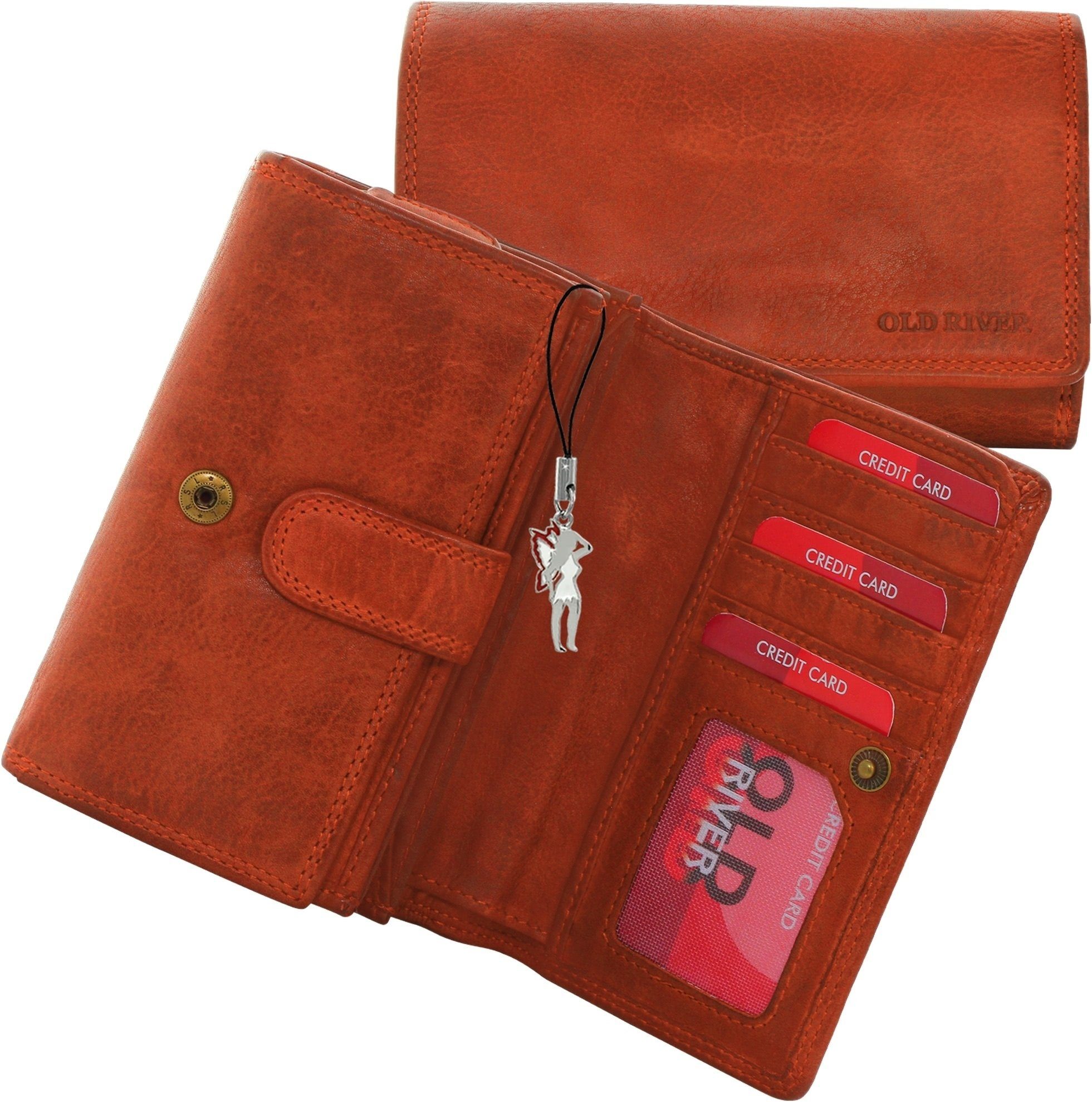 Old River Geldbörse Geldbörse Großes Portemonnaie Querformat (Portemonnaie, Portemonnaie), Damen, Jugend Echtleder Geldbörse Größe ca. 15cm, cognac