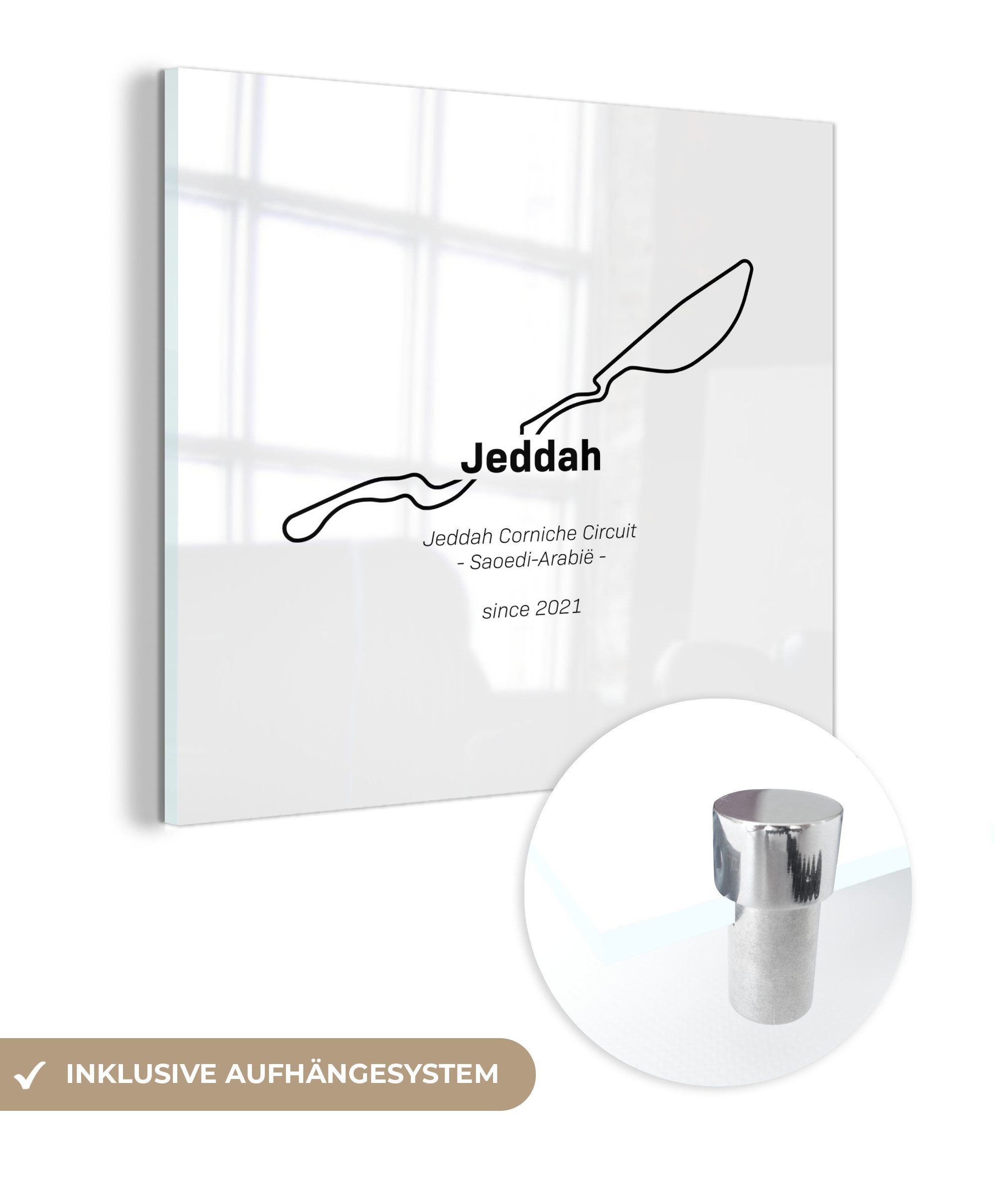 MuchoWow Acrylglasbild Formel 1 - Jeddah - Rennstrecke, (1 St), Glasbilder - Bilder auf Glas Wandbild - Foto auf Glas - Wanddekoration