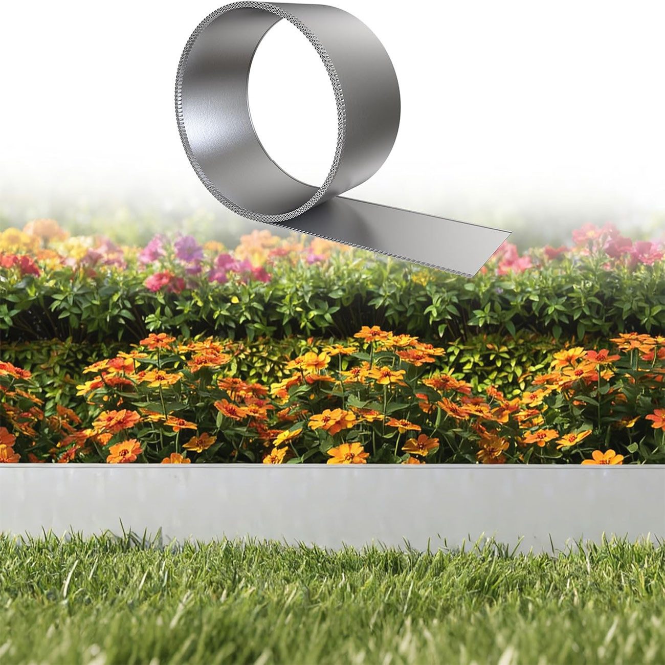 Ferghana Rasenkante Rasenkante Metall Verzinkt, Flexible Beetumrandung Garten, Rostfreie Mähkante Blumenbeet, Pflanzkübel Begrenzung Moosverhütung Dach, Silber Schwarz Rostoptik