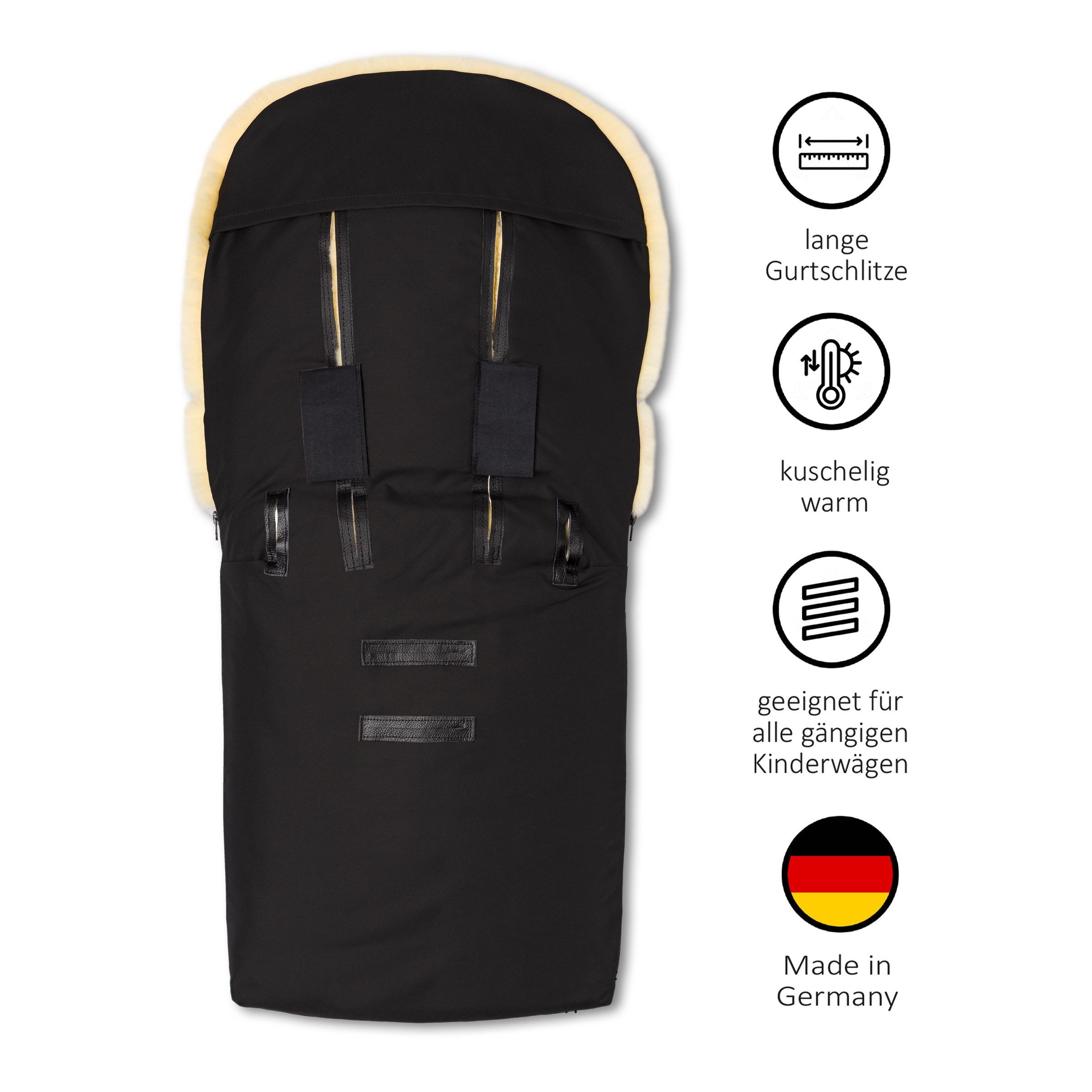 Hofbrucker seit 1948 Fußsack Lammfell-Fußsack Putzi für Kinderwagen und Buggy, warmer Winterfußsack mit echtem Lammfell wasserabweisend und
