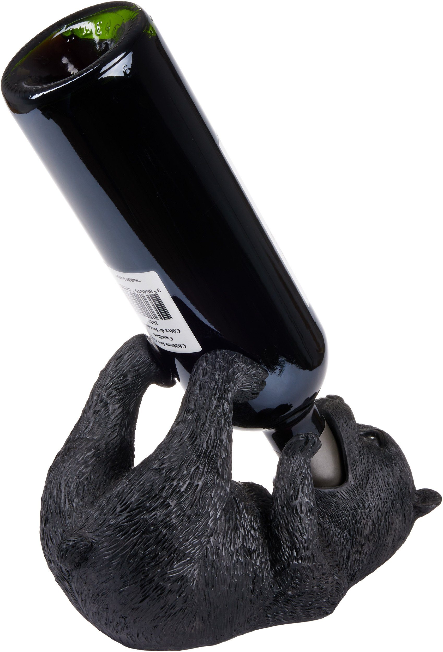 BRUBAKER Weinflaschenhalter Durstiger Bär - Flaschenhalter Trinkende Tiere, (Deko Figur Handbemalt Schwarz, 1-St., Witzige Dekoration Wein Geschenk), Flaschenständer lustig - Bar Weinzubehör