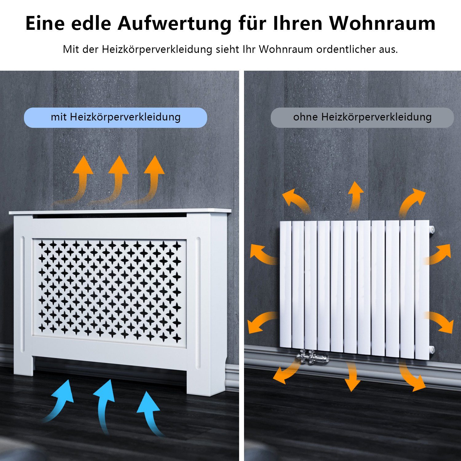 SONNI Heizungsverkleidung Heizkörperverkleidung weiß Kreuzgitter Heizkörperabdeckung, Breite: 112cm Zubehör für Wandmontage – Bild 4 von 5