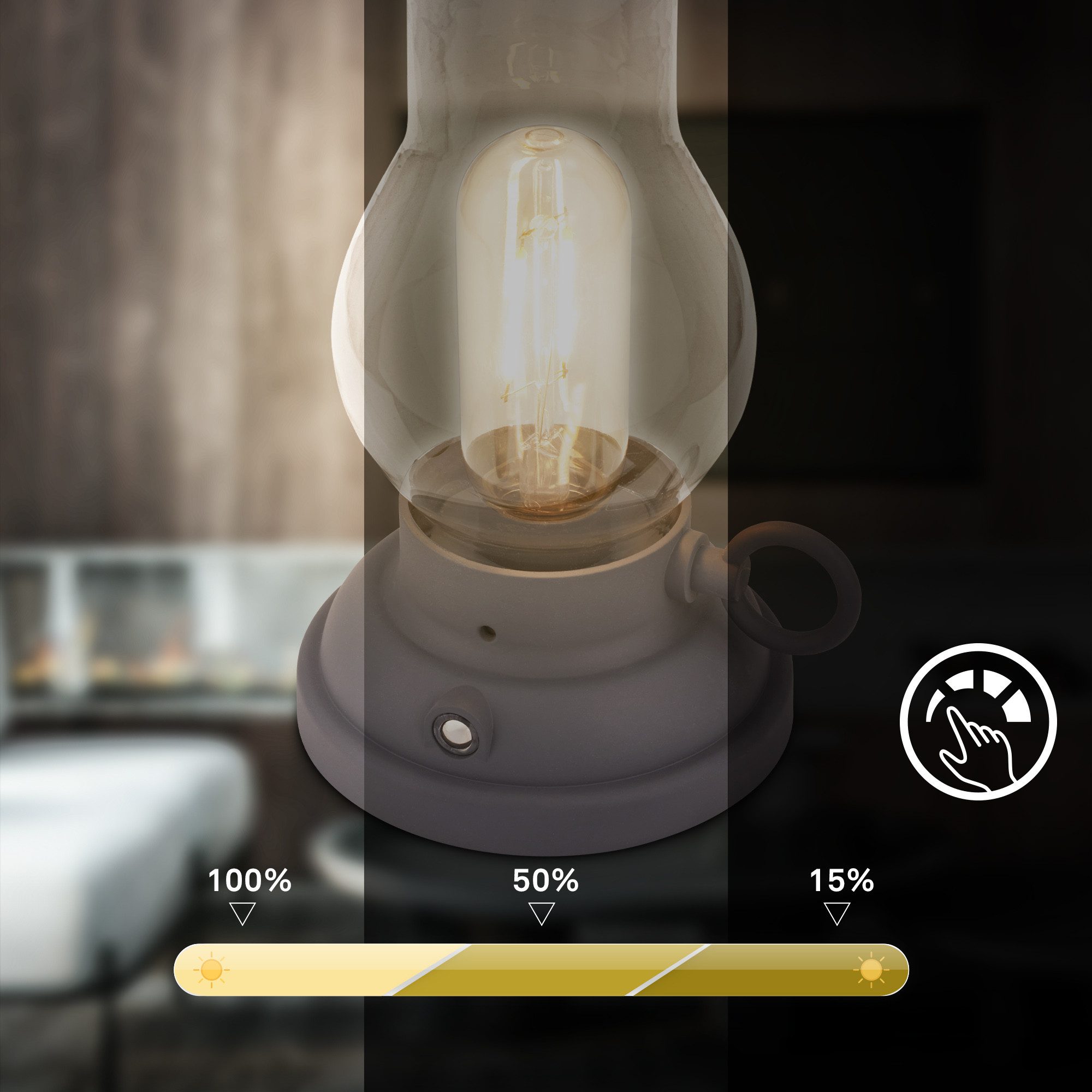 Briloner Leuchten LED Tischleuchte Vintage Tischlampe Akku Kerzenlicht Nachtlicht kabellos, LED fest integriert, 10,5 x 17,5 cm Beige/Bronze-crafted, Anthrazit, 1,5W Schlafzimmer