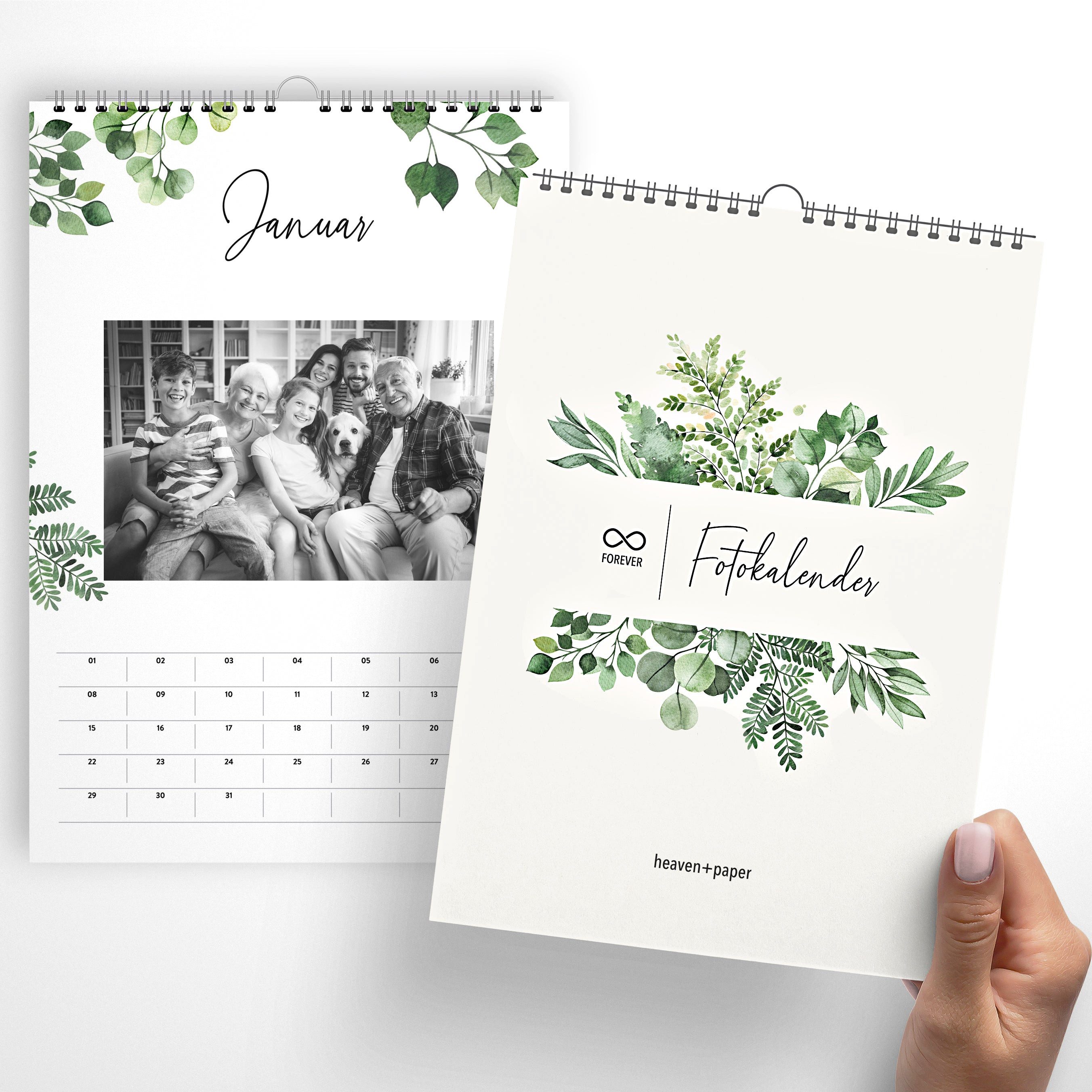 heaven+paper Familienkalender Fotokalender DIN A4 GREENERY immerwährend, Wandkalender, mit Notizen, Hergestellt in Deutschland