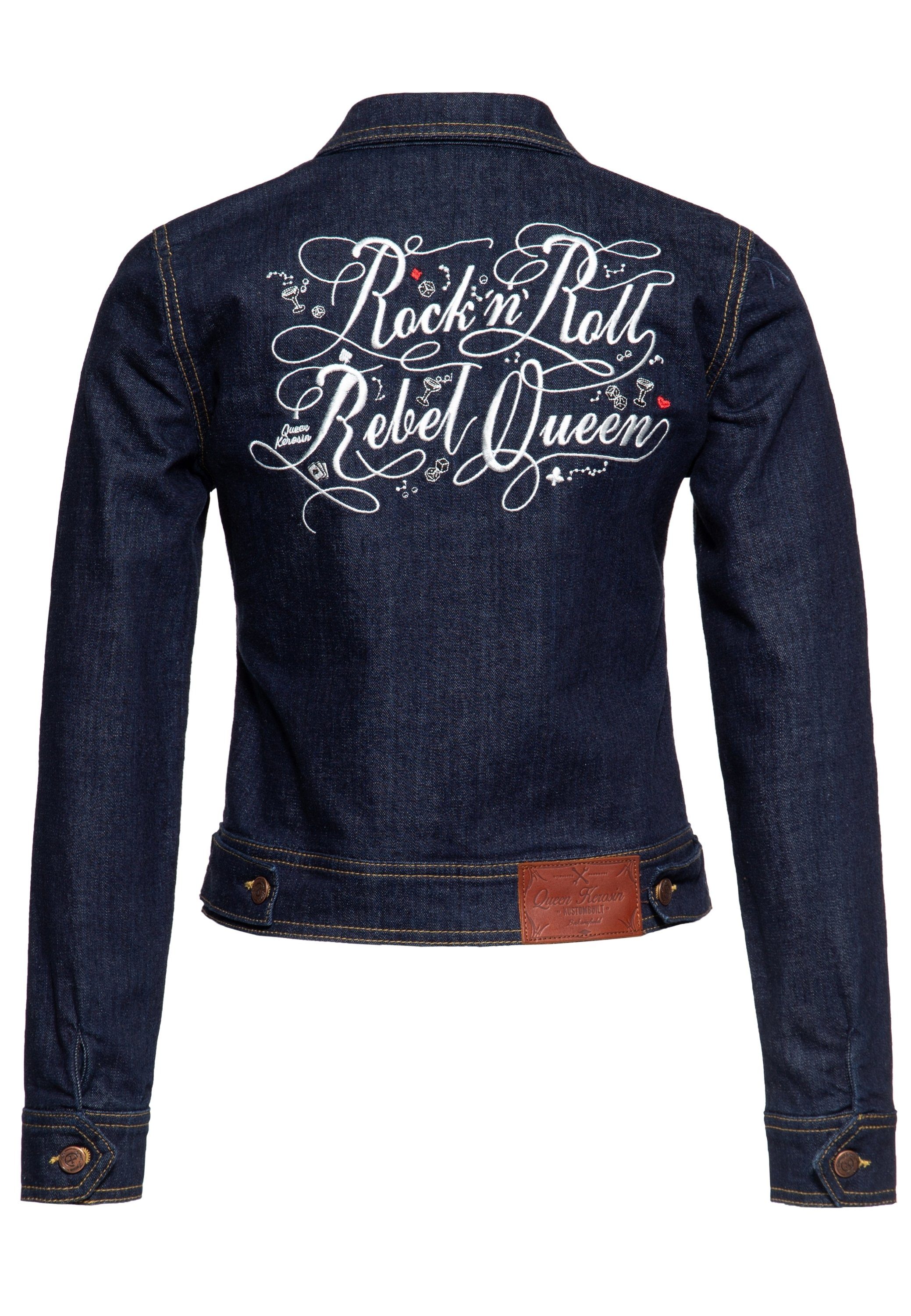 QueenKerosin Queen Stickerei Jeansjacke Rücken mit am Rebel Rock'n'Roll