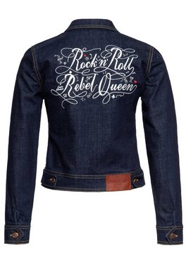 QueenKerosin Jeansjacke Rock'n'Roll Rebel Queen mit Stickerei am Rücken