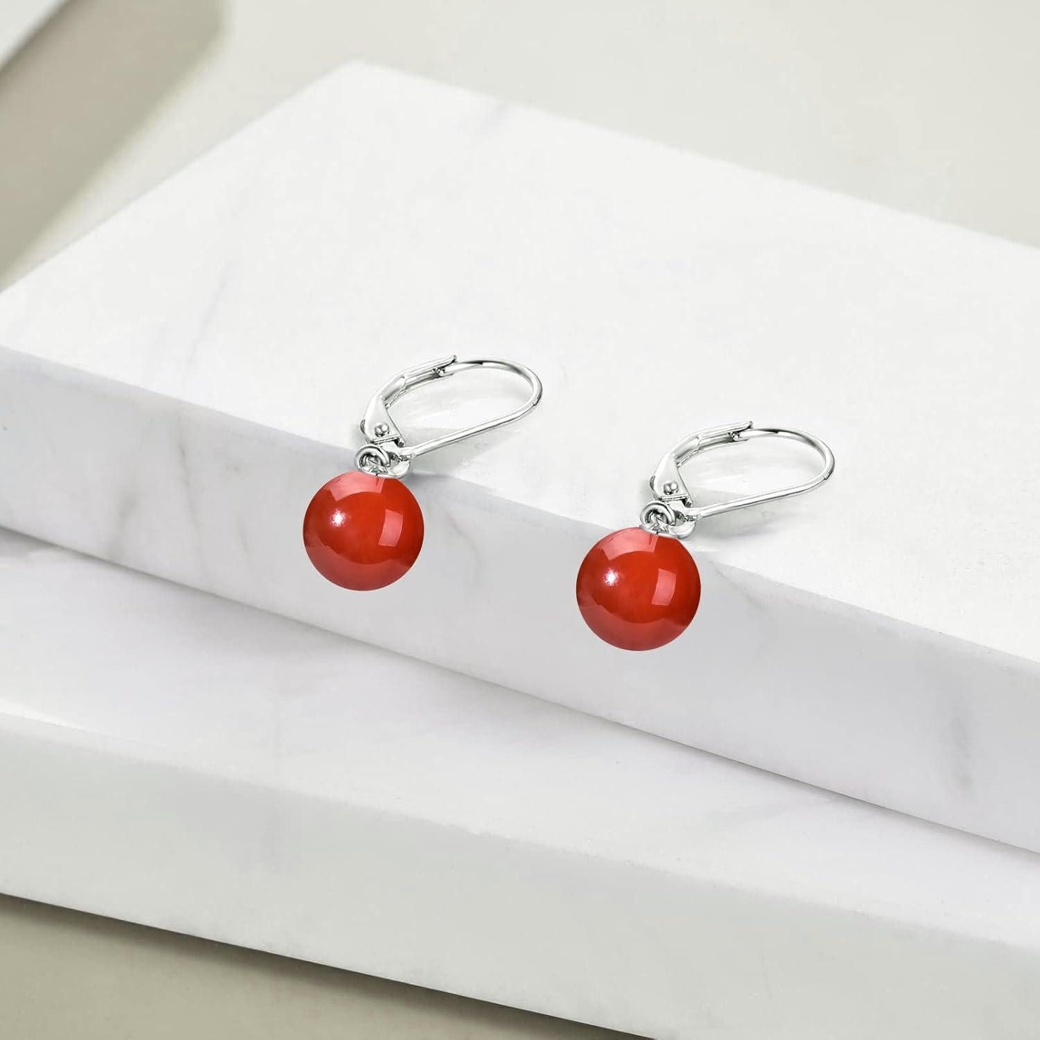 LuxusKollektion Perlenohrringe Ohrringe Perle Sterling Silber Hängend Damen Geschenk Rotes Achat