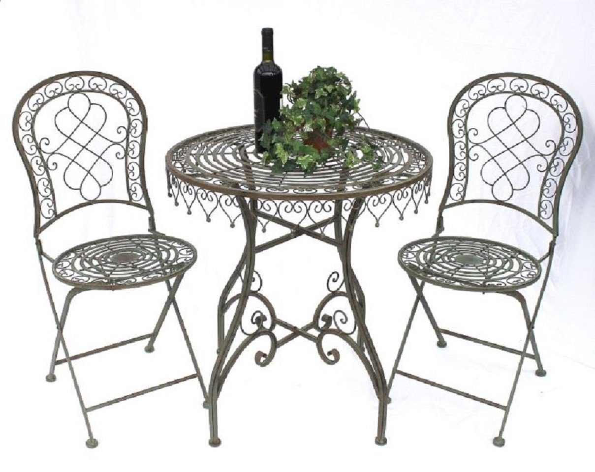 DanDiBo Sitzgruppe Eisen Garten Antik Bistroset Malega Bistrotisch mit 2 Stühlen, klappbar Metall Gartentisch