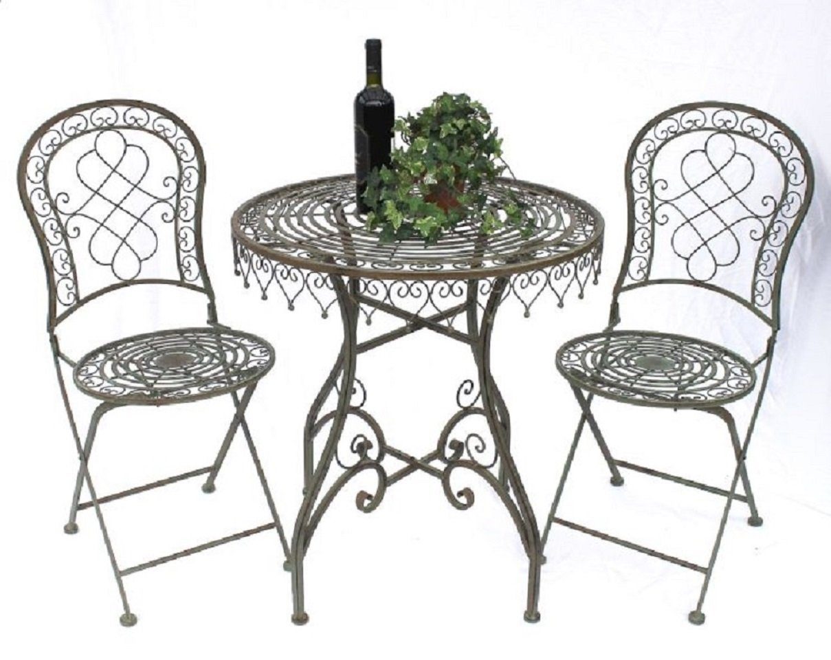 DanDiBo Sitzgruppe Eisen Garten Antik Bistroset Malega Bistrotisch mit 2  Stühlen klappbar Metall Gartentisch