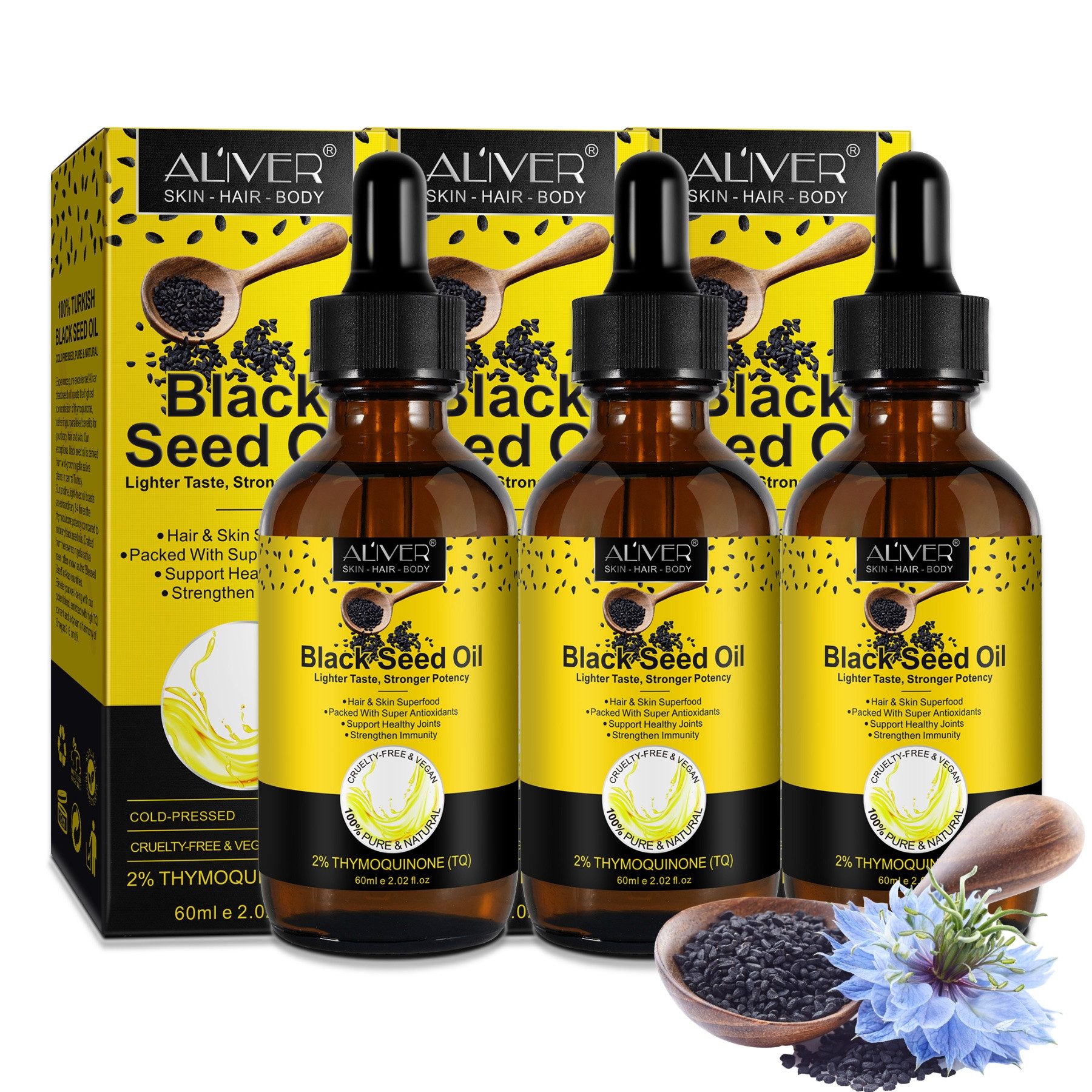 ALIVER Haaröl Schwarzkümmelöl Hautöl Haaröl Bio Vegan Aliver, 3-tlg., Haarwachstumsmittel, Haaröl