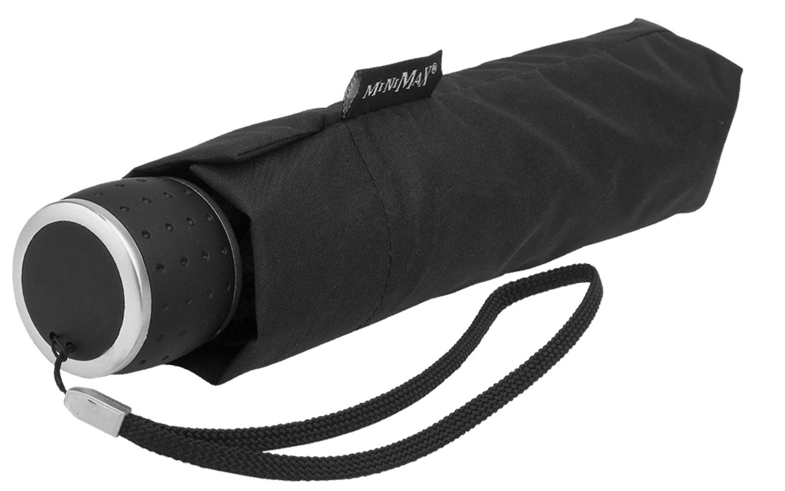 Impliva Taschenregenschirm Regenschirm leicht Öko aus recyceltem besteht schwarz Handöffner, ECO PET miniMAX® Stoff
