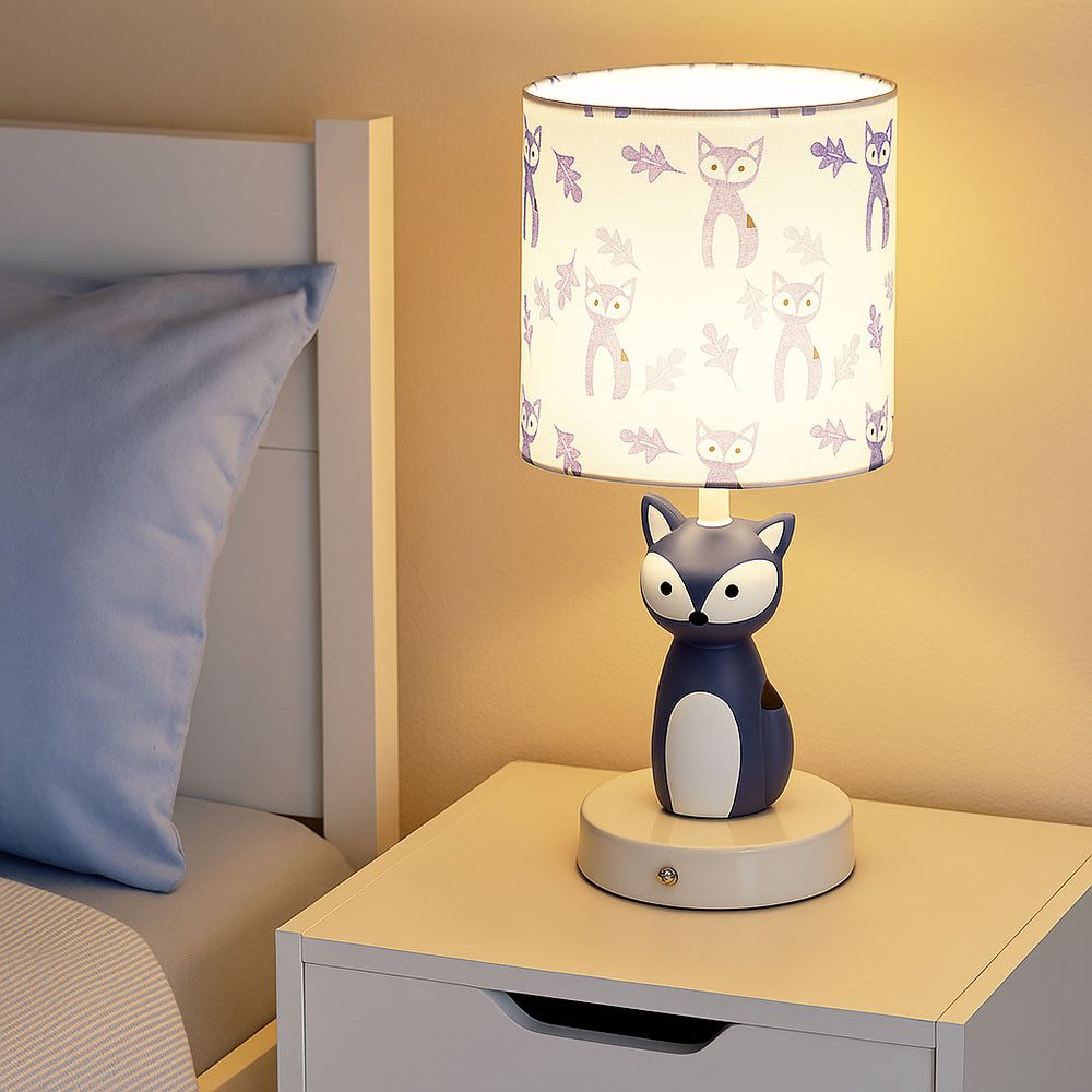 GLOBO LIGHTING LED Tischleuchte, LED-Leuchtmittel fest verbaut, Kaltweiß, Warmweiß, Neutralweiß, Tageslichtweiß, Farbwechsel, Tischleuchte Kinderlampe Tierlampe Fuchs LED Touchdimmer Akku CCT blau