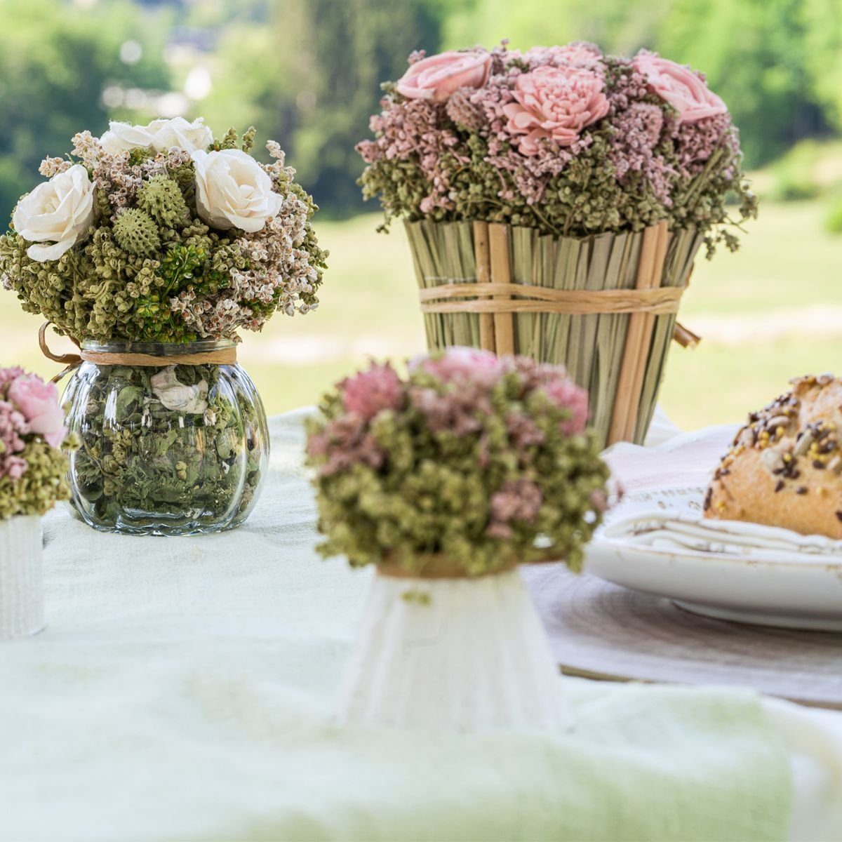 Kunstblumenstrauß Rosa Rosen Trockenblumen Deko Hochzeit günstig online kaufen