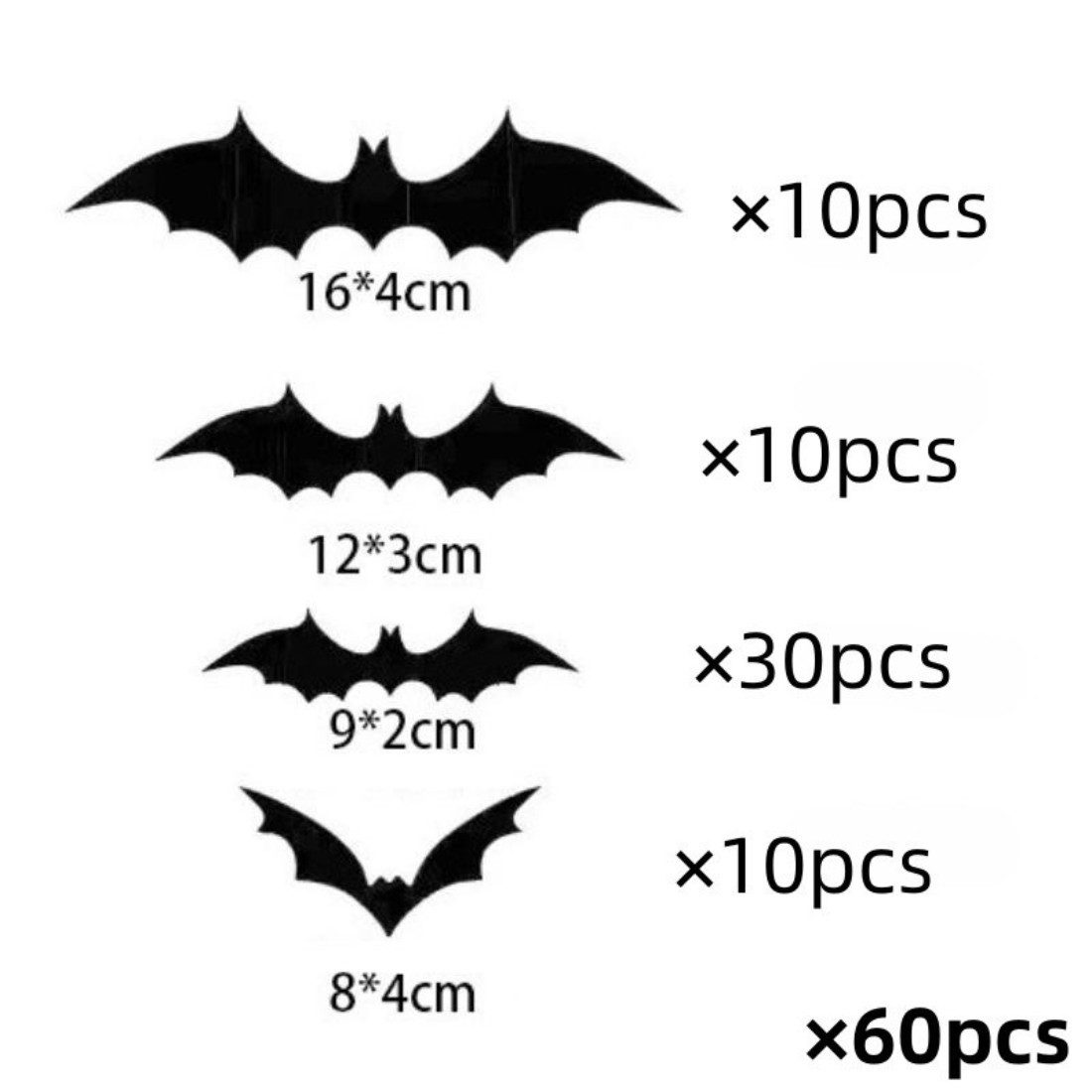 Montegoni Dekohänger Hängedekoration Halloween 3D Fledermaus Deko Wandaufkleber 60 Stück (3D Fledermaus Deko Wandaufkleber 60 Stück PVC Schwarz), 60 Stück PVC Schwarz Fledermäuse Aufkleber inklusive Kleber
