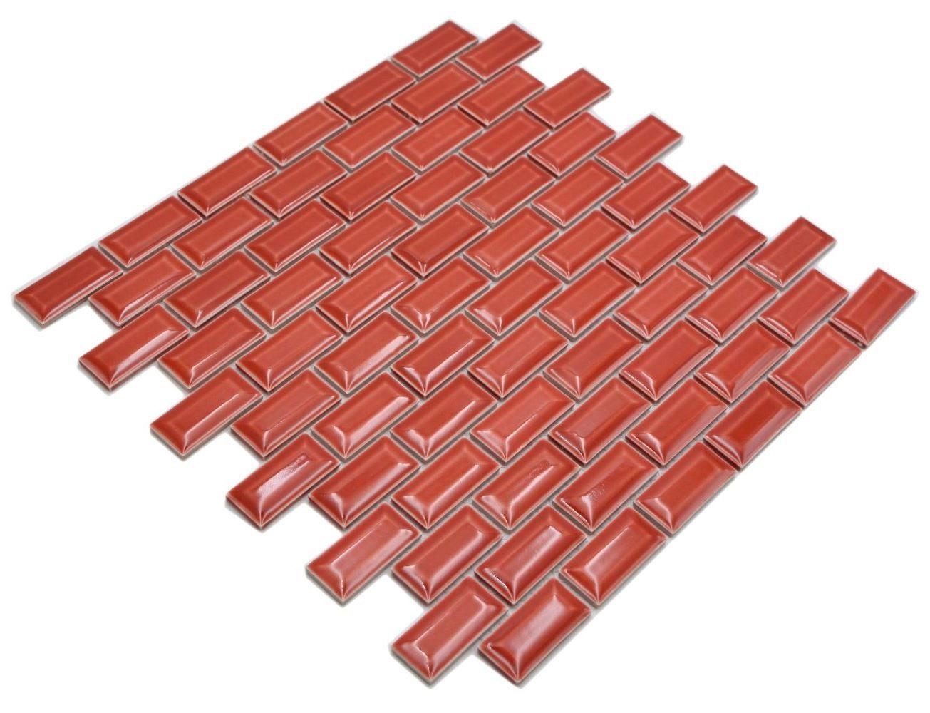Mosani Mosaikfliesen Rechteckiges Keramikmosaik Mosaikfliesen rot glänzend