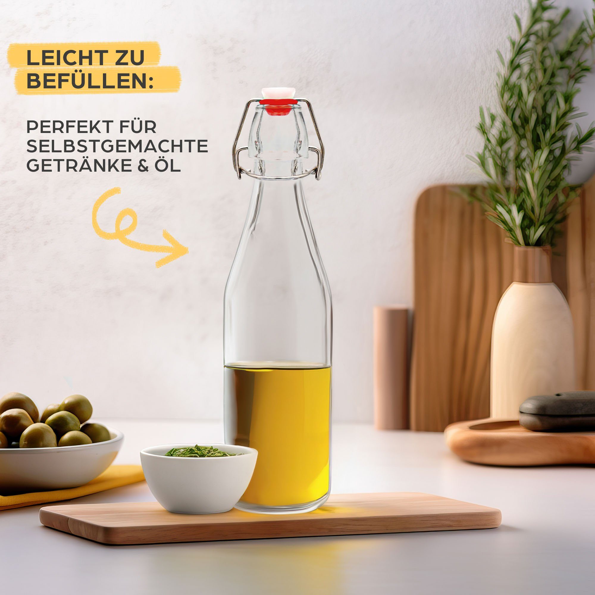 Praknu Trinkflasche 6er Set Glasflaschen 500ml mit Bügelverschluss - Bügelflaschen, Öl Flasche, Flaschen Aufbewahrung, Likörflaschen, Bügelflasche Set