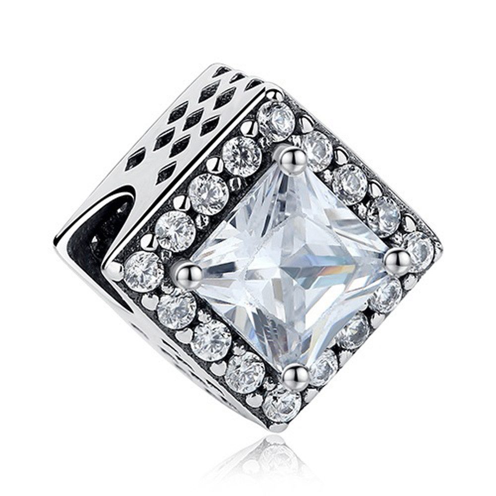 PANDACHARMS Bead Solitaire Charm für Charm Armband, 925er Sterling Silber, Zirkonia