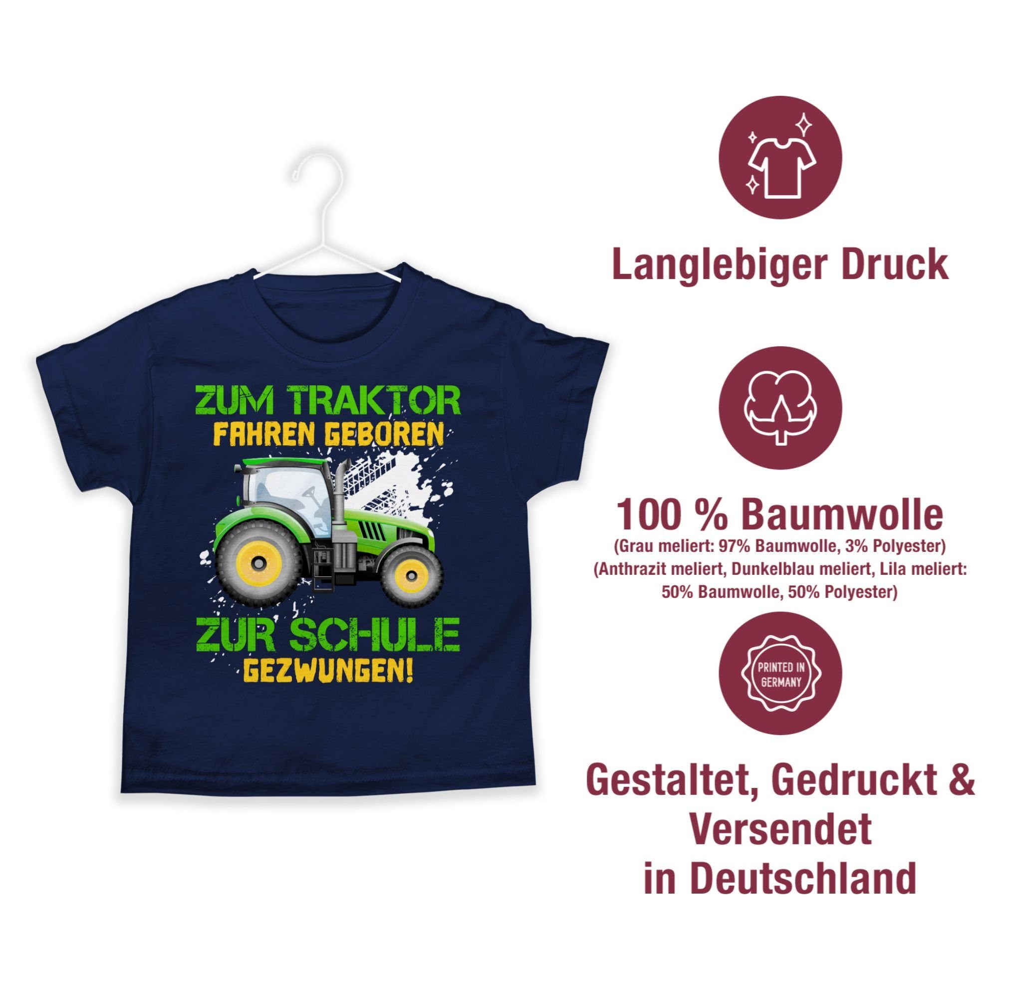 Kinder Dunkelblau Traktor gezwungen Einschulung Schule Geschenke T-Shirt Junge 2 fahren Shirtracer zur - Landwirt geboren Schulanfang Baue Zum