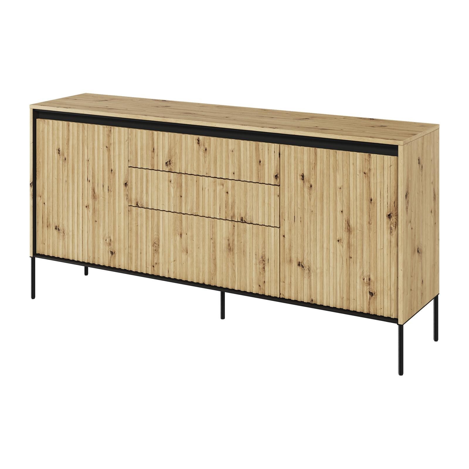 HAUSELEMENT Kommode TREND TR-01, 3 Schubladen 2 Türen LED-Beleuchtung Sideboard 166 cm Modern Geriffelt