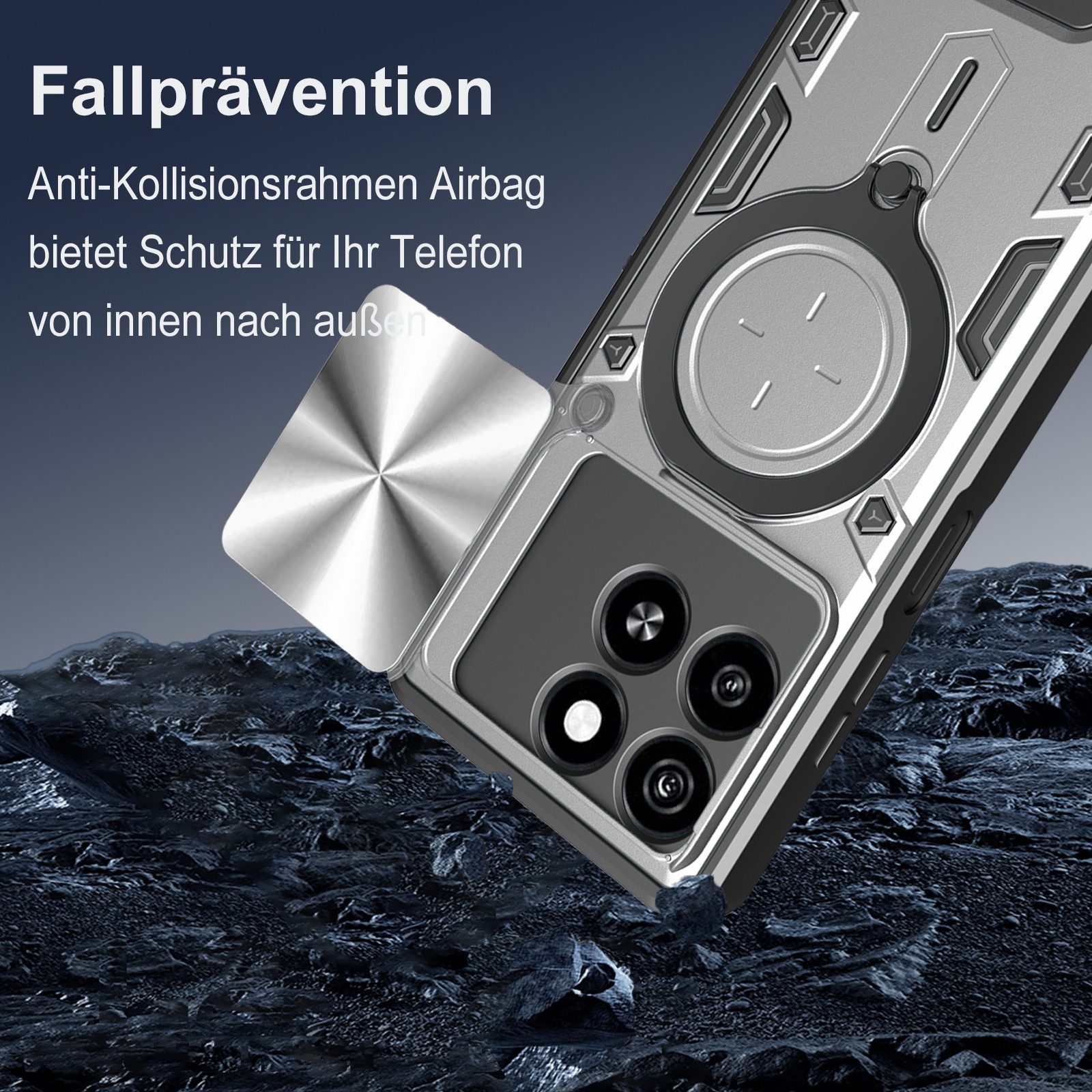 betterfon Handyhülle für ZTE Blade Hülle mit Slide Kameraschutz Ringhalter, Outdoorhülle mit Ringhalter Smartstand und Silikonkern – Bild 4 von 5