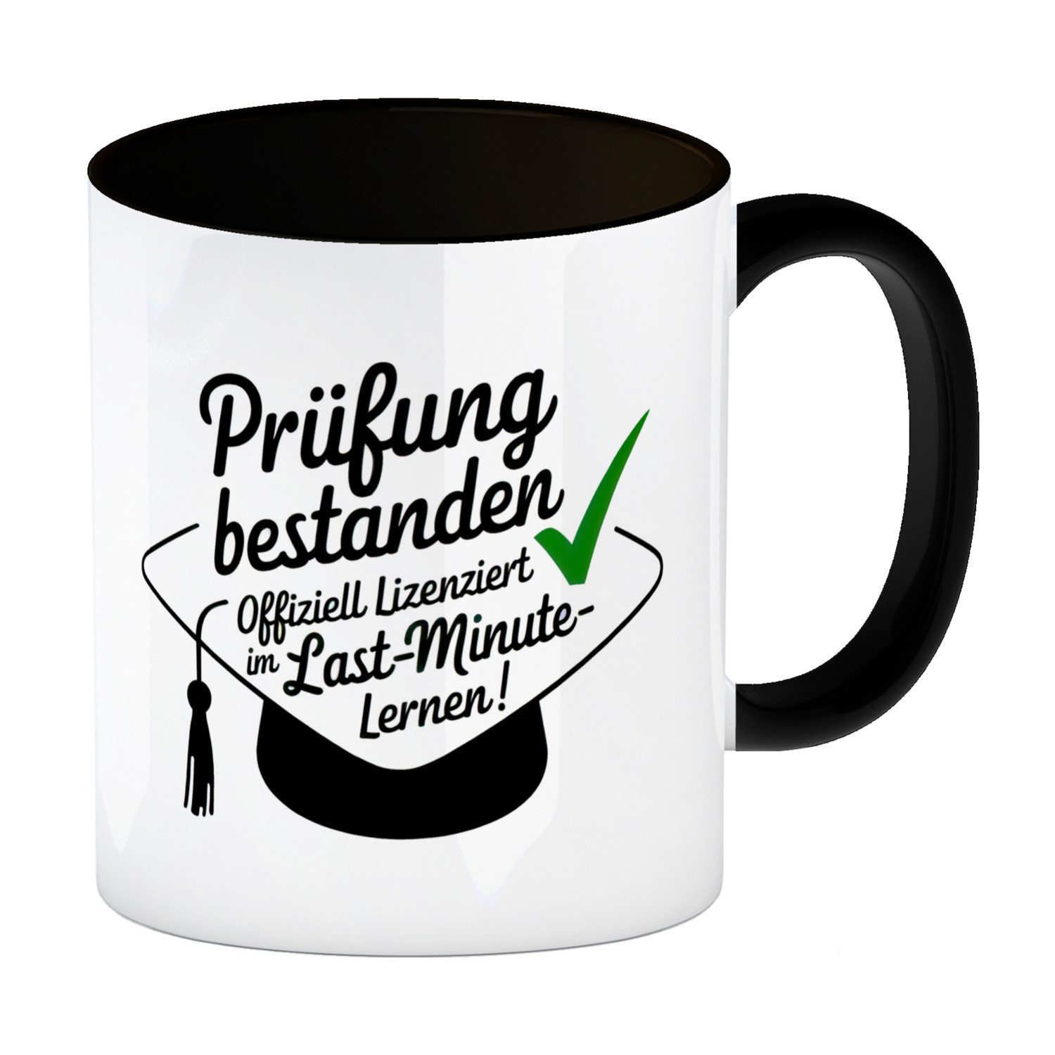 speecheese Tasse Abschlussmütze - Prüfung bestanden Kaffeebecher in schwarz