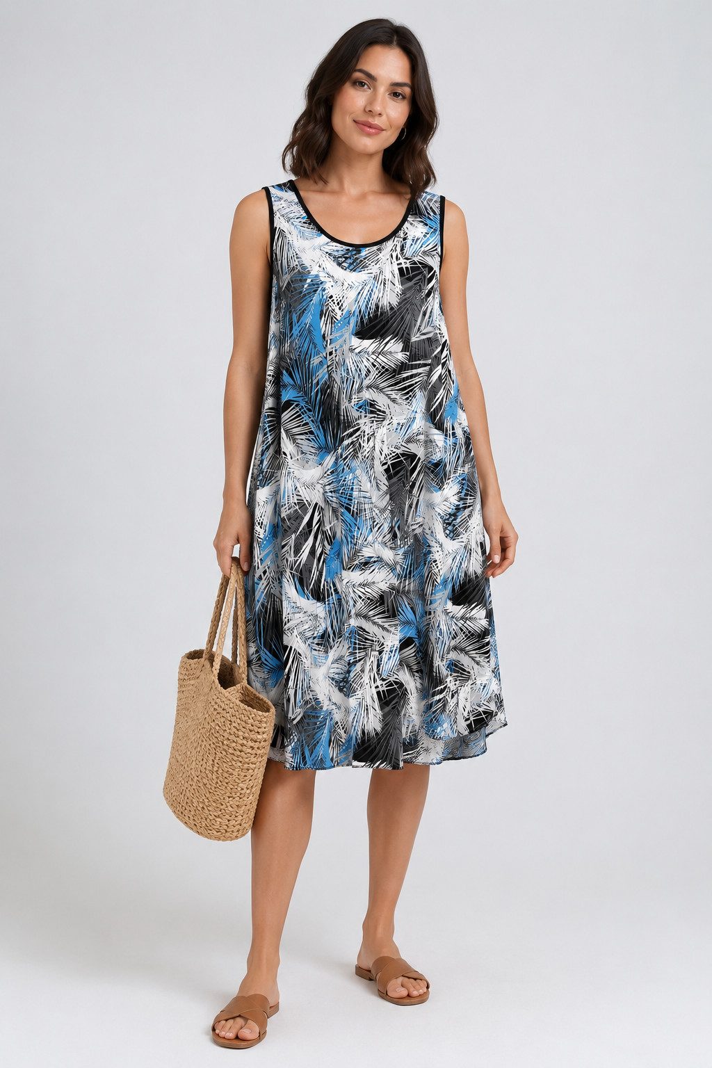 ITALY VIBES Sommerkleid - leichtes Viskosekleid Ärmellos mit A-Linie - Damen Kleid ONE SIZE- passend für Größen von M-XL