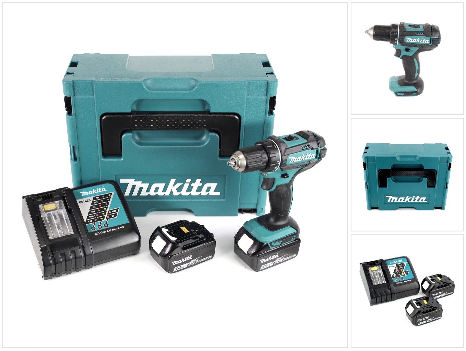 Makita Akku-Schrauber DDF 482 RTJ Akku Bohrschrauber 18V 62Nm + 2x Akkus 5,0Ah + Ladegerät